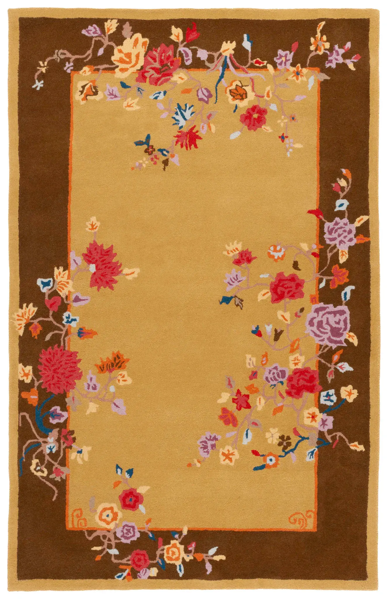 Metro Trailing Floral Border Hand-Tufted Wool Rug