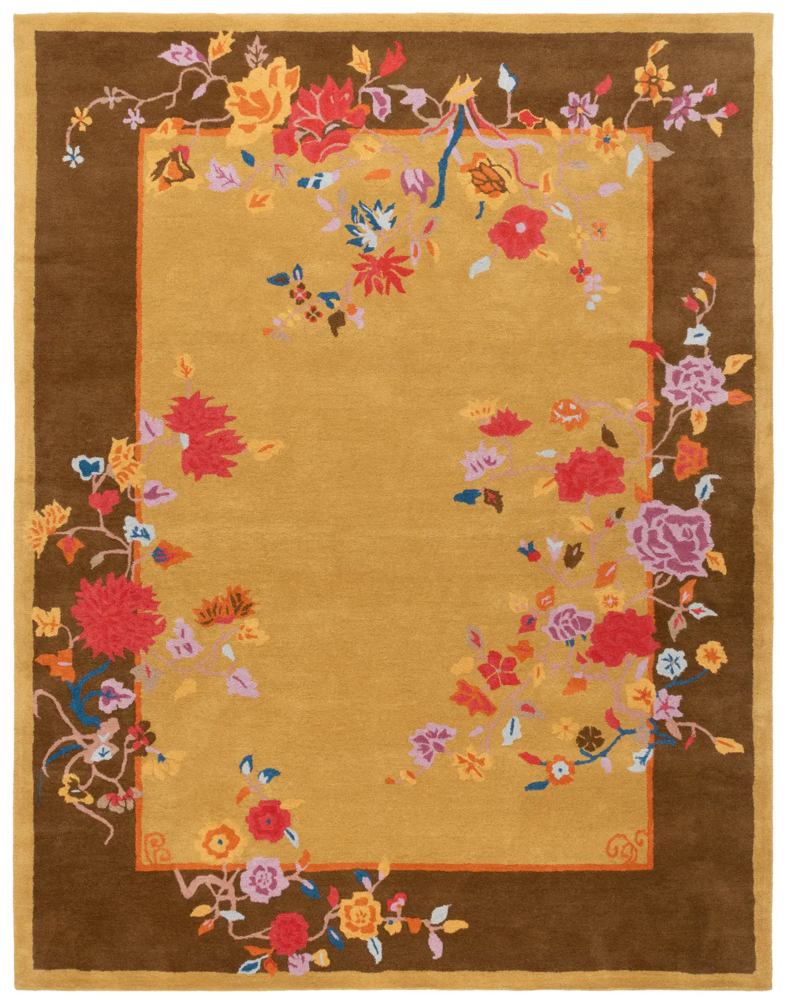 Metro Trailing Floral Border Hand-Tufted Wool Rug
