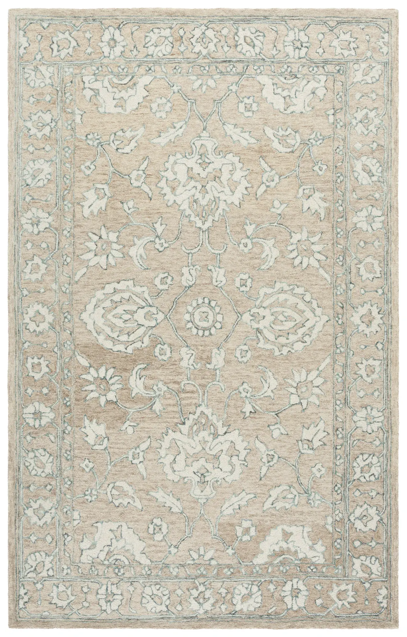 Metro Large-Scale Palmette Bordered Hand-Tufted Wool Rug