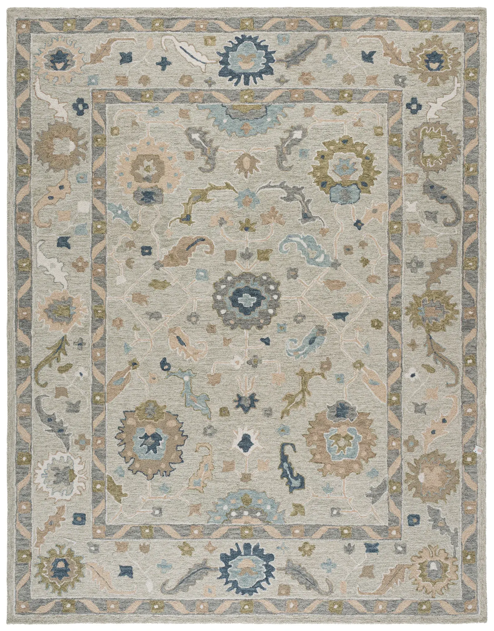 Metro Palmette Bordered Hand-Tufted Wool Rug