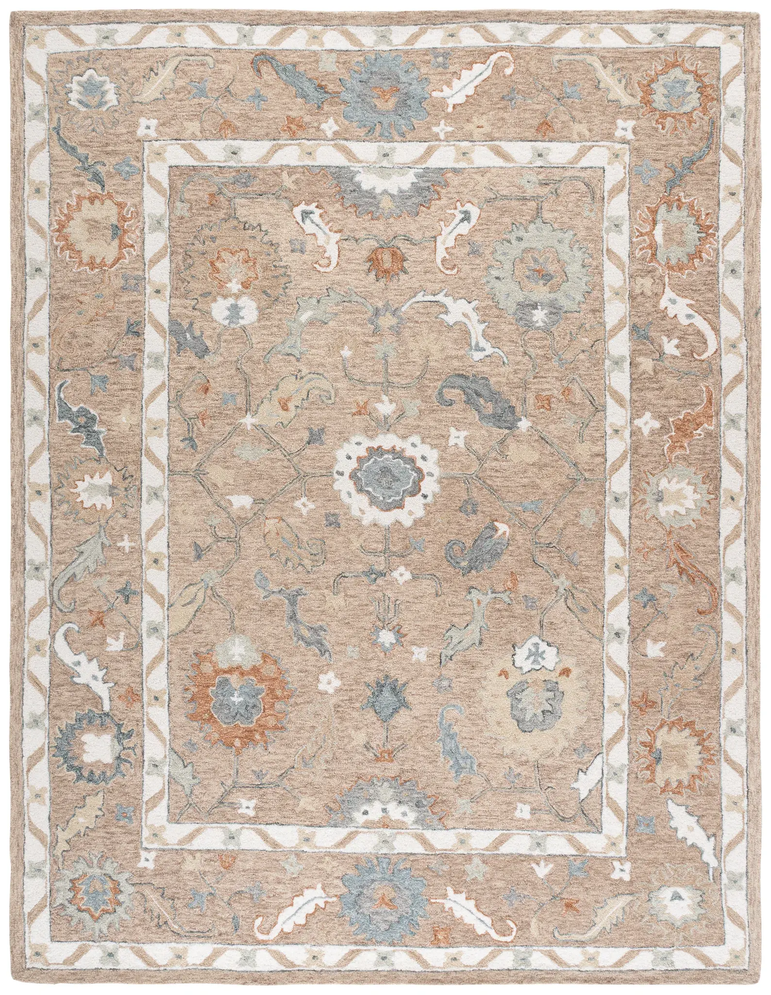 Metro Palmette Bordered Hand-Tufted Wool Rug