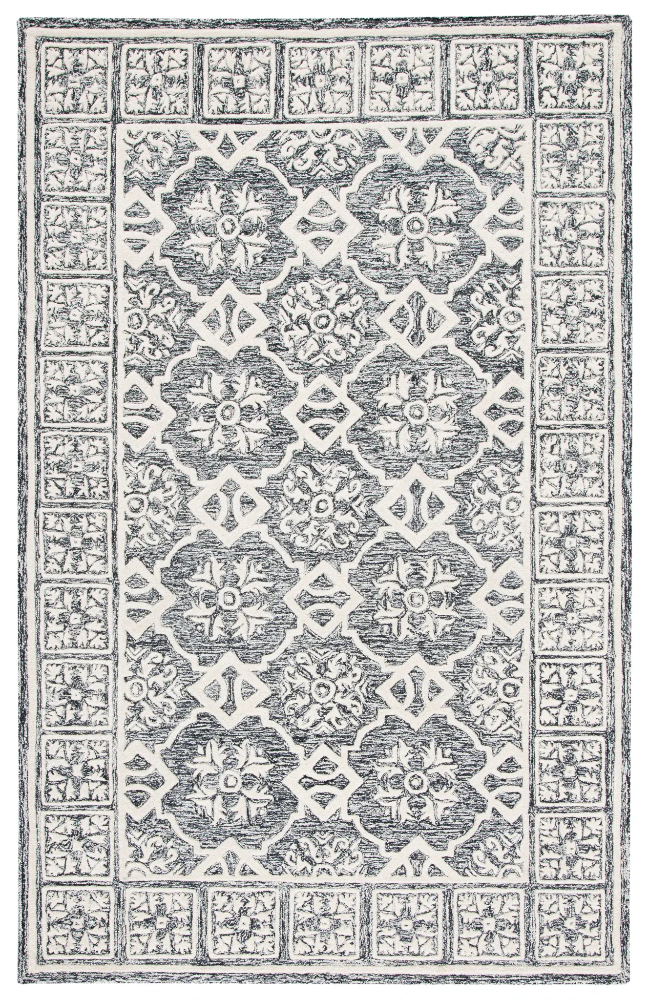 Metro Tile Bordered Hand-Tufted Wool Rug