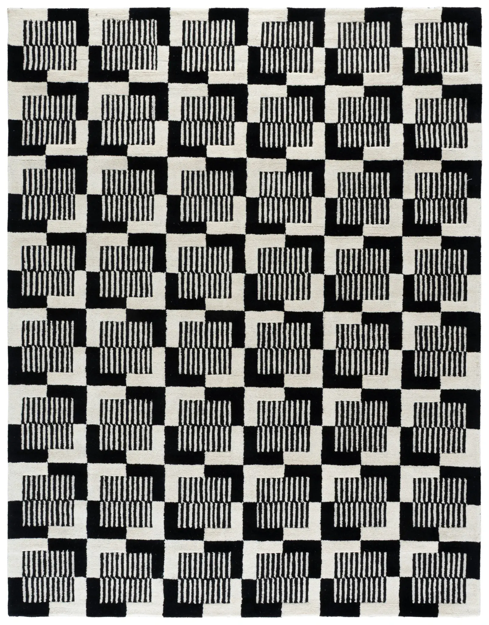 Metro Striped Checkerboard Hand-Tufted Wool Rug