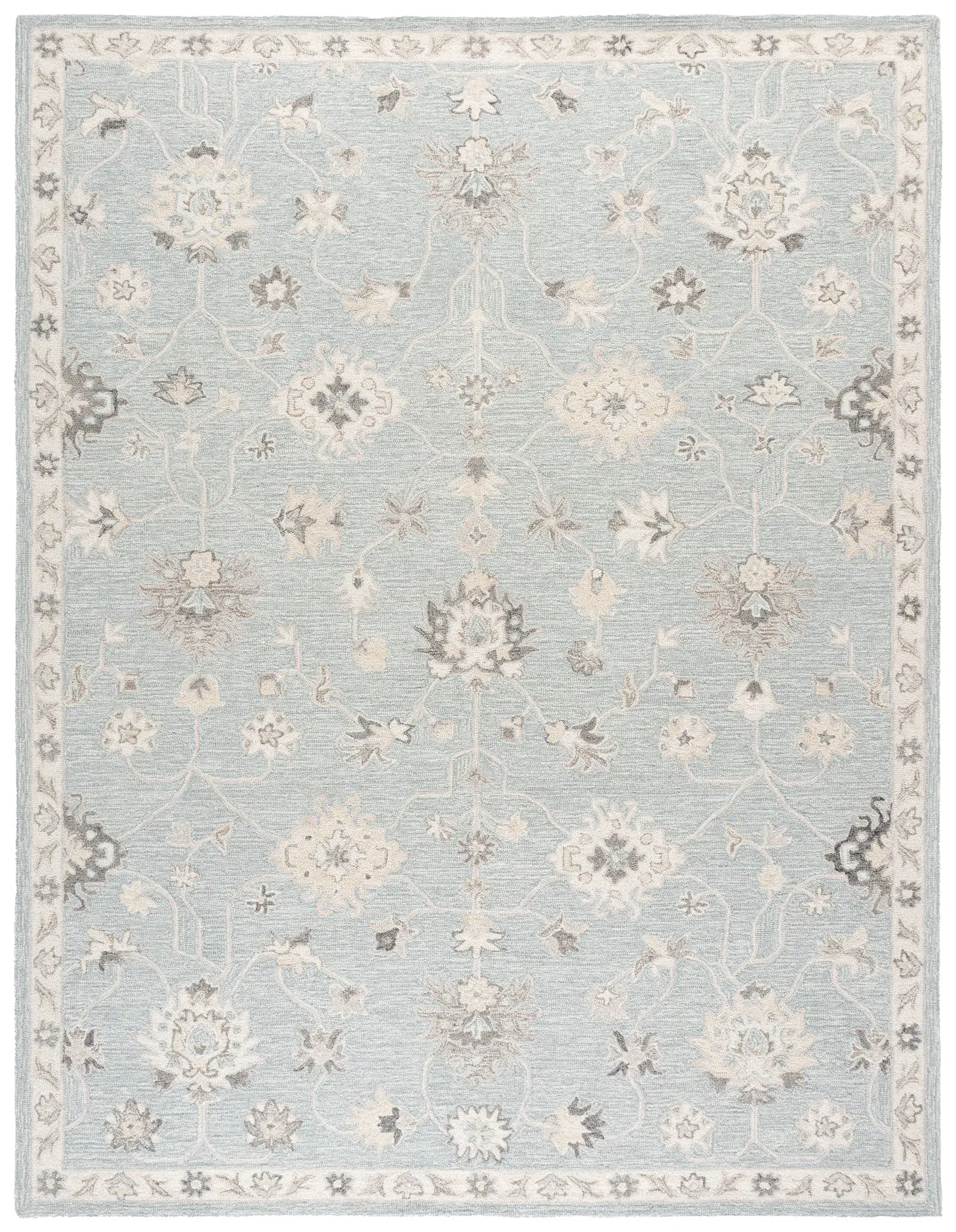 Metro Bordered Palmette Hand-Tufted Wool Rug