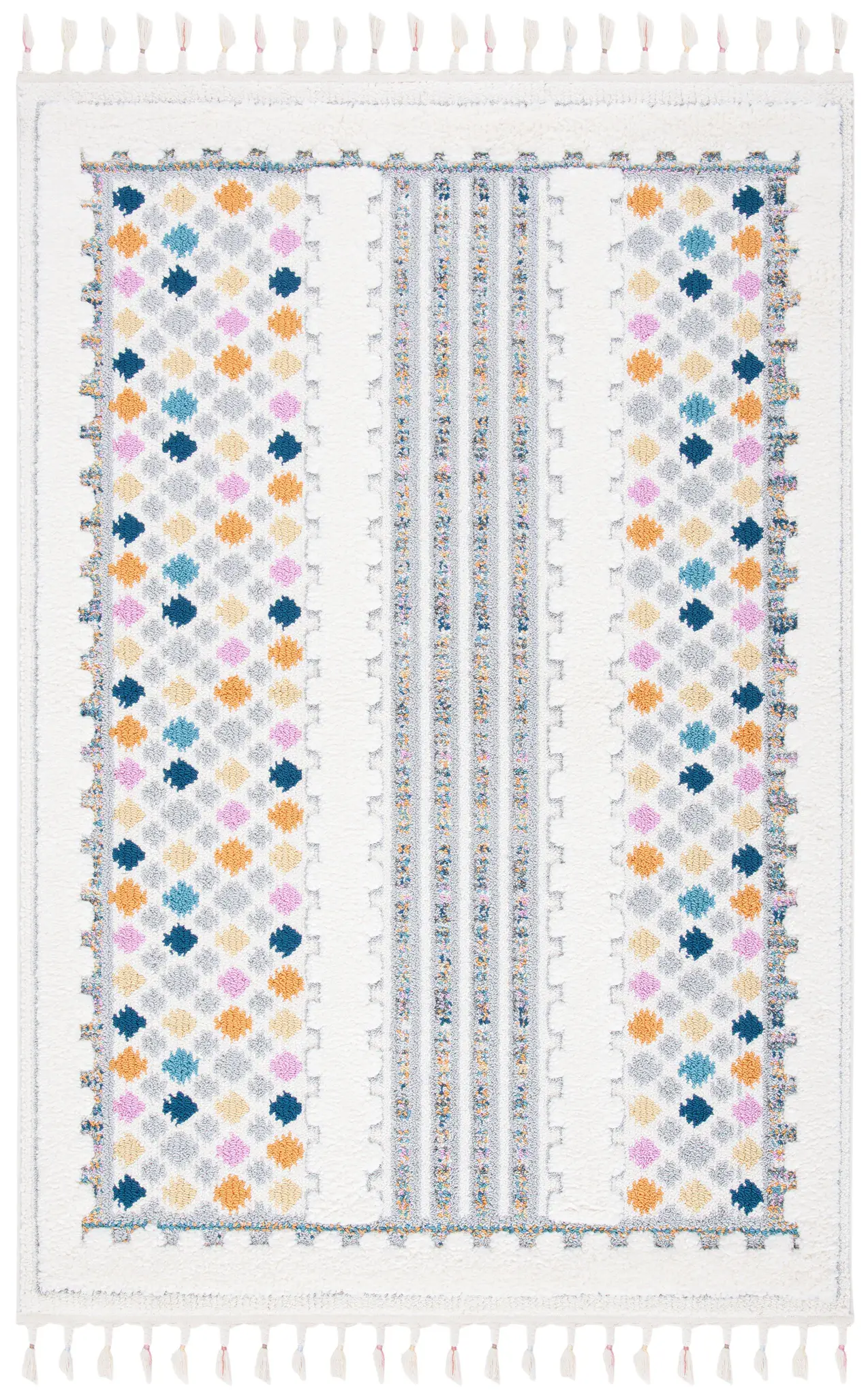 Moroccan Fringe Diamond And Stripe Shag Rug