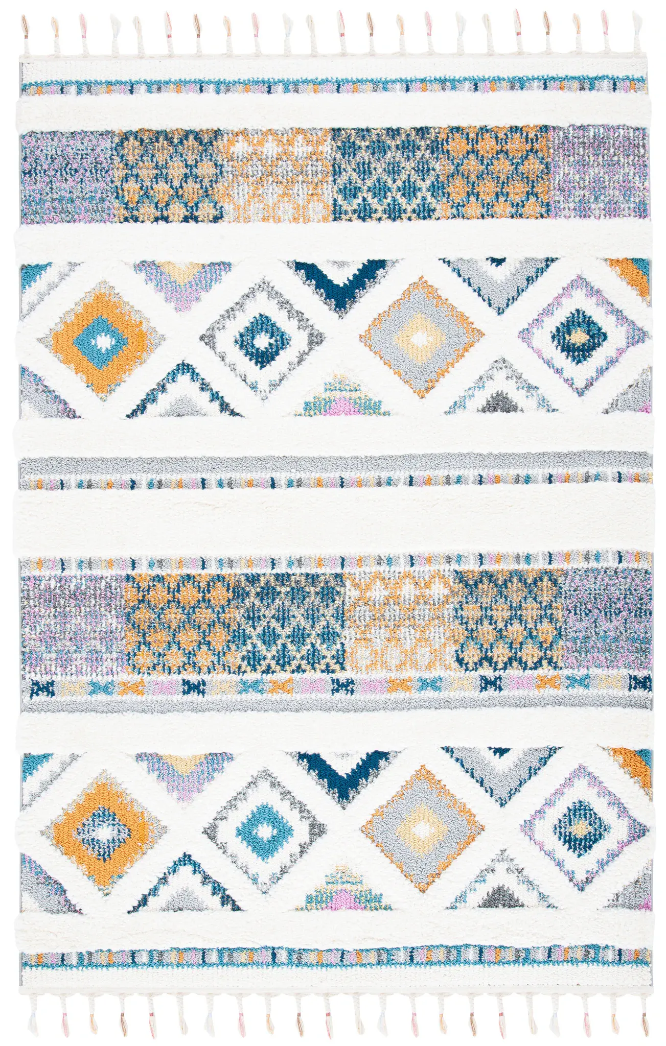 Moroccan Fringe Diamond Banded Shag Rug