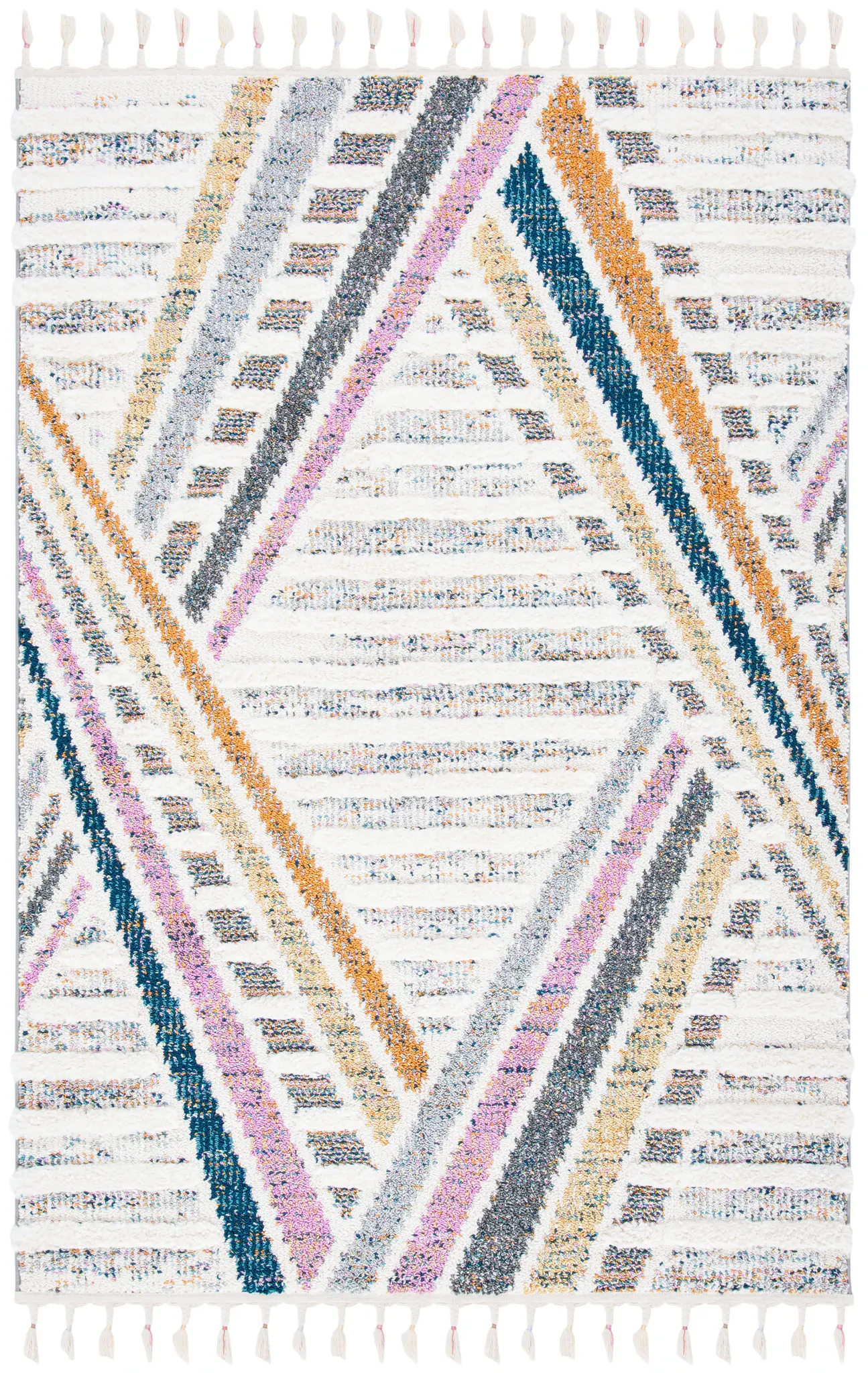 Moroccan Fringe Geometric Chevron Shag Rug