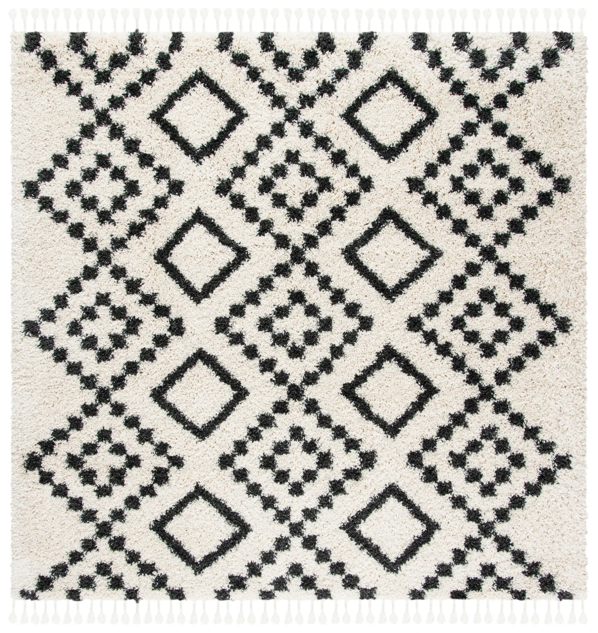 Moroccan Fringe Dotted Diamond Shag Rug