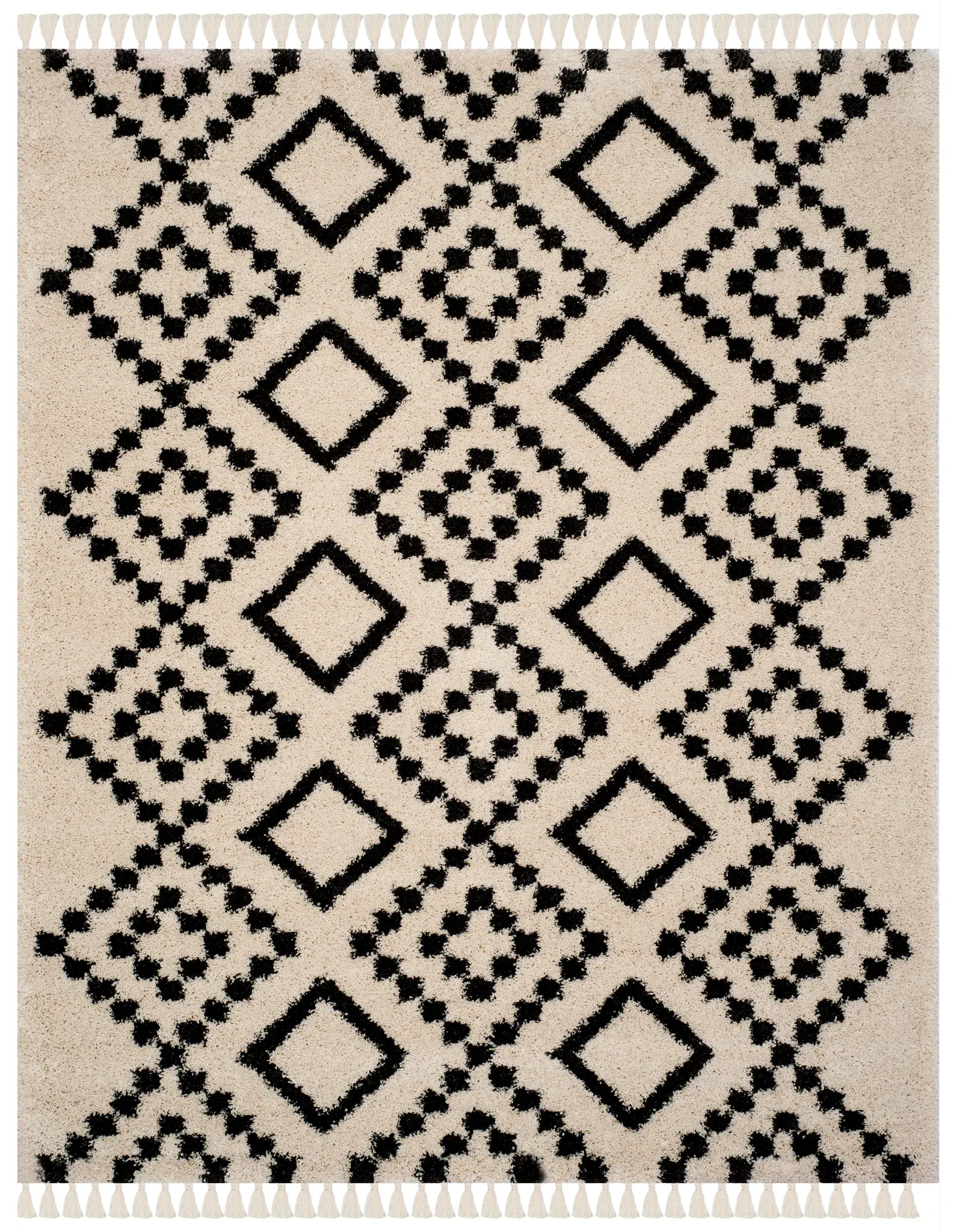 Moroccan Fringe Dotted Diamond Shag Rug