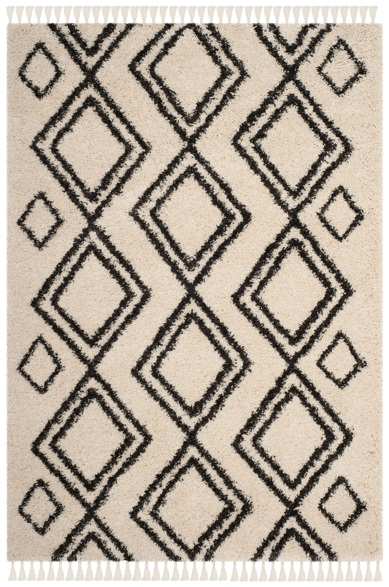 Moroccan Fringe Geometric Diamond Shag Rug