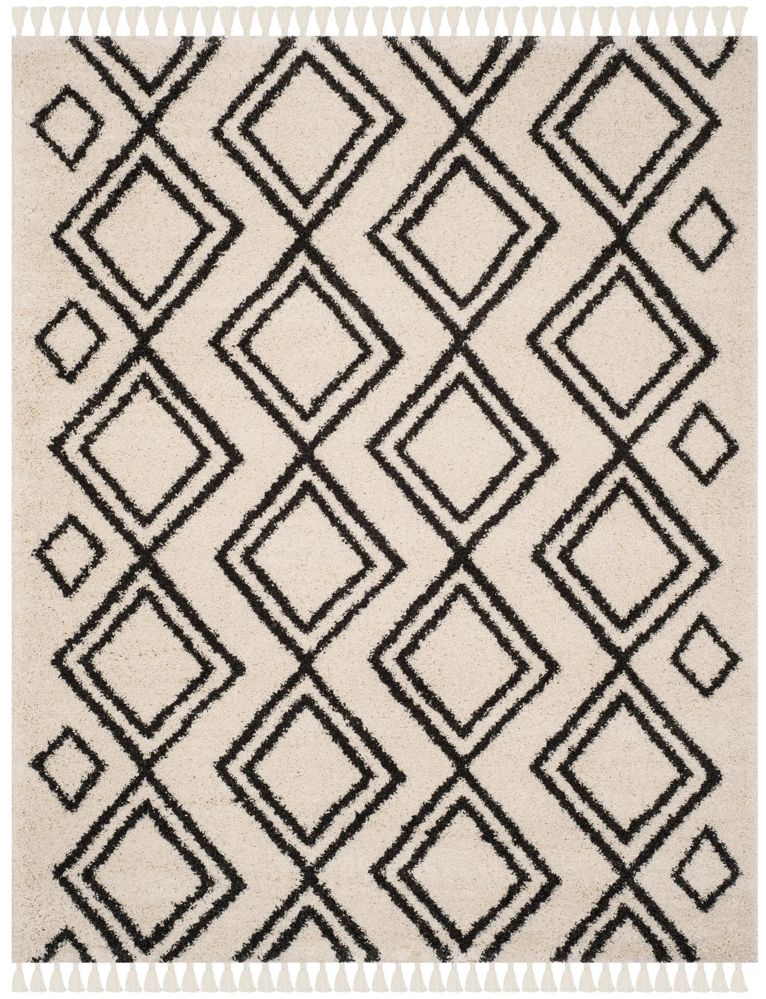Moroccan Fringe Geometric Diamond Shag Rug