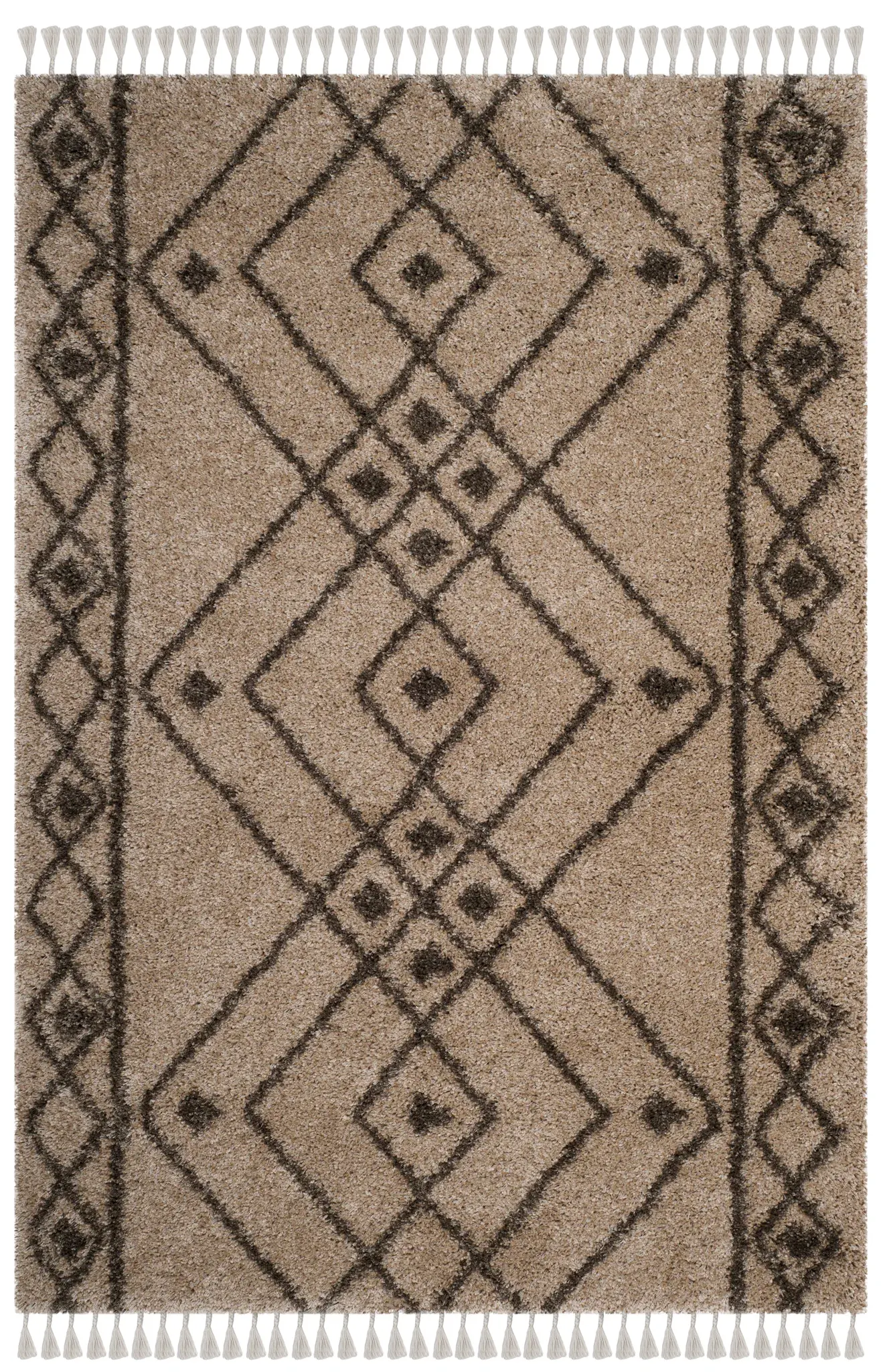 Moroccan Fringe Bordered Diamond Shag Rug