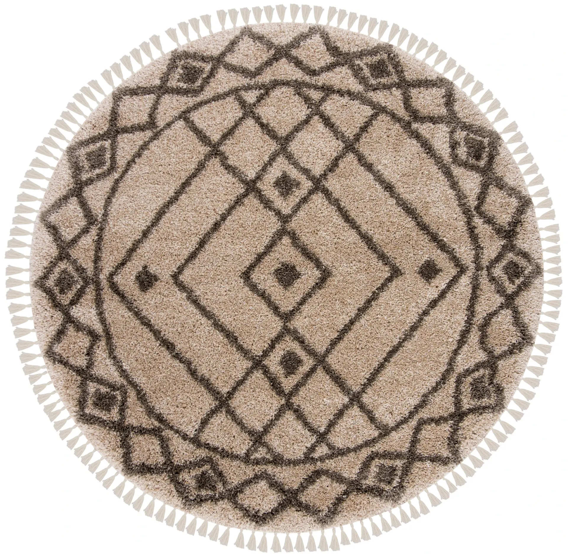 Moroccan Fringe Bordered Diamond Shag Rug