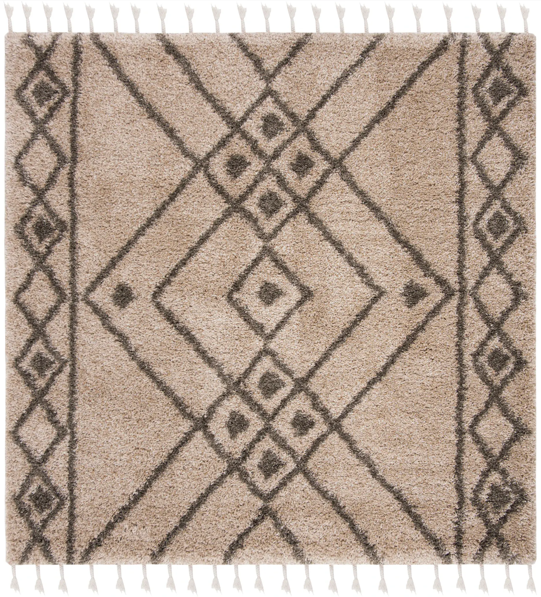 Moroccan Fringe Bordered Diamond Shag Rug