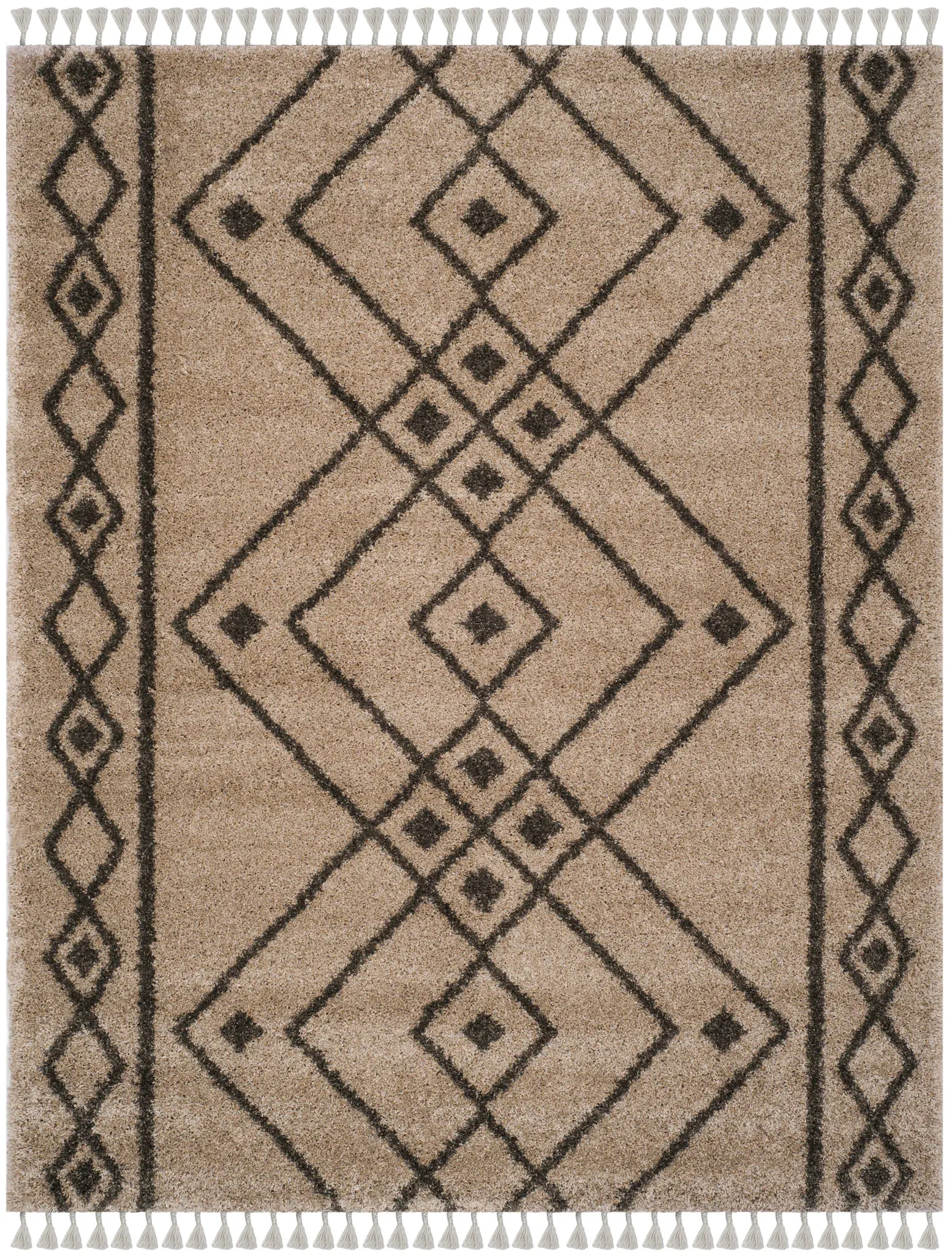 Moroccan Fringe Bordered Diamond Shag Rug