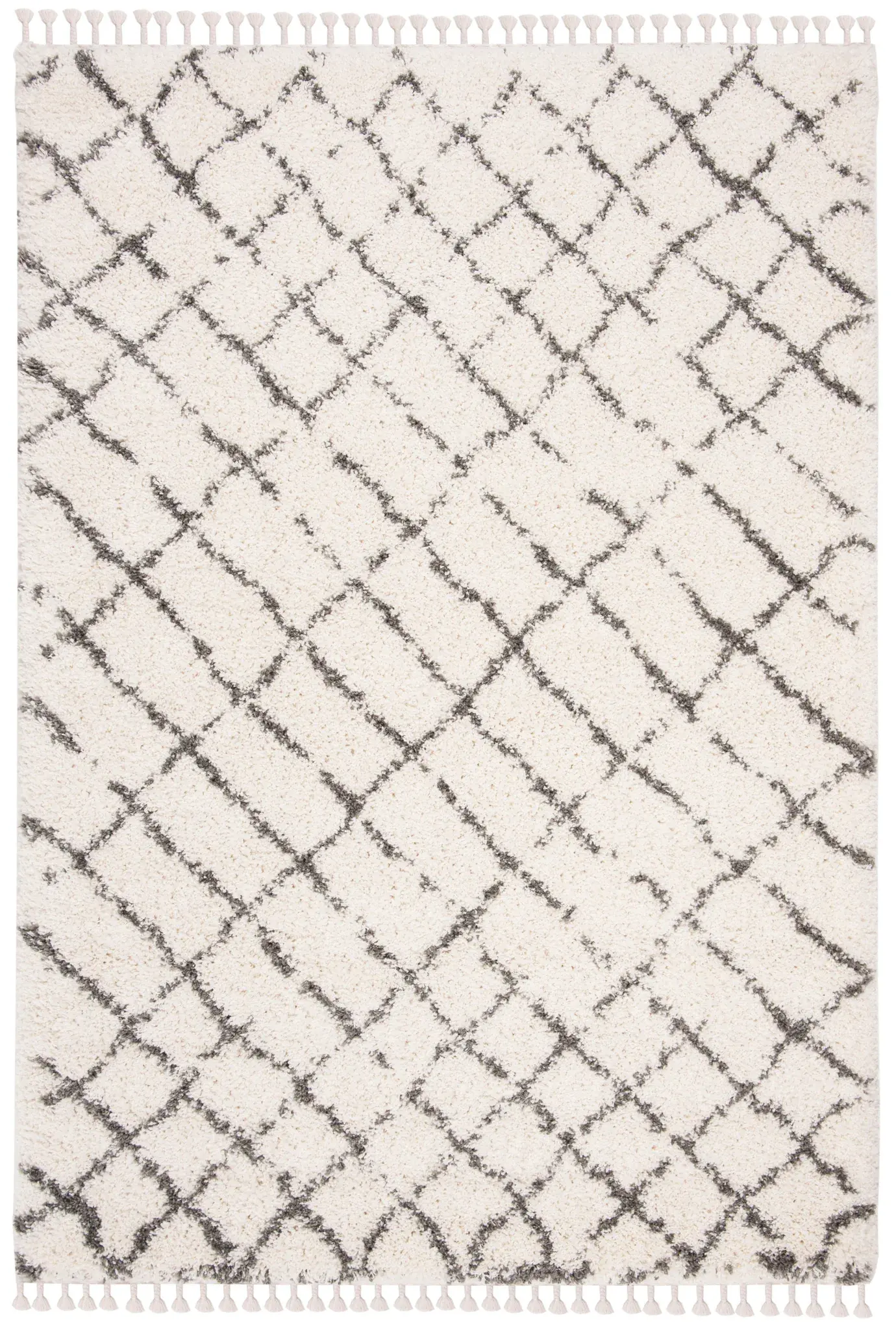 Moroccan Fringe Crosshatch Trellis Shag Rug