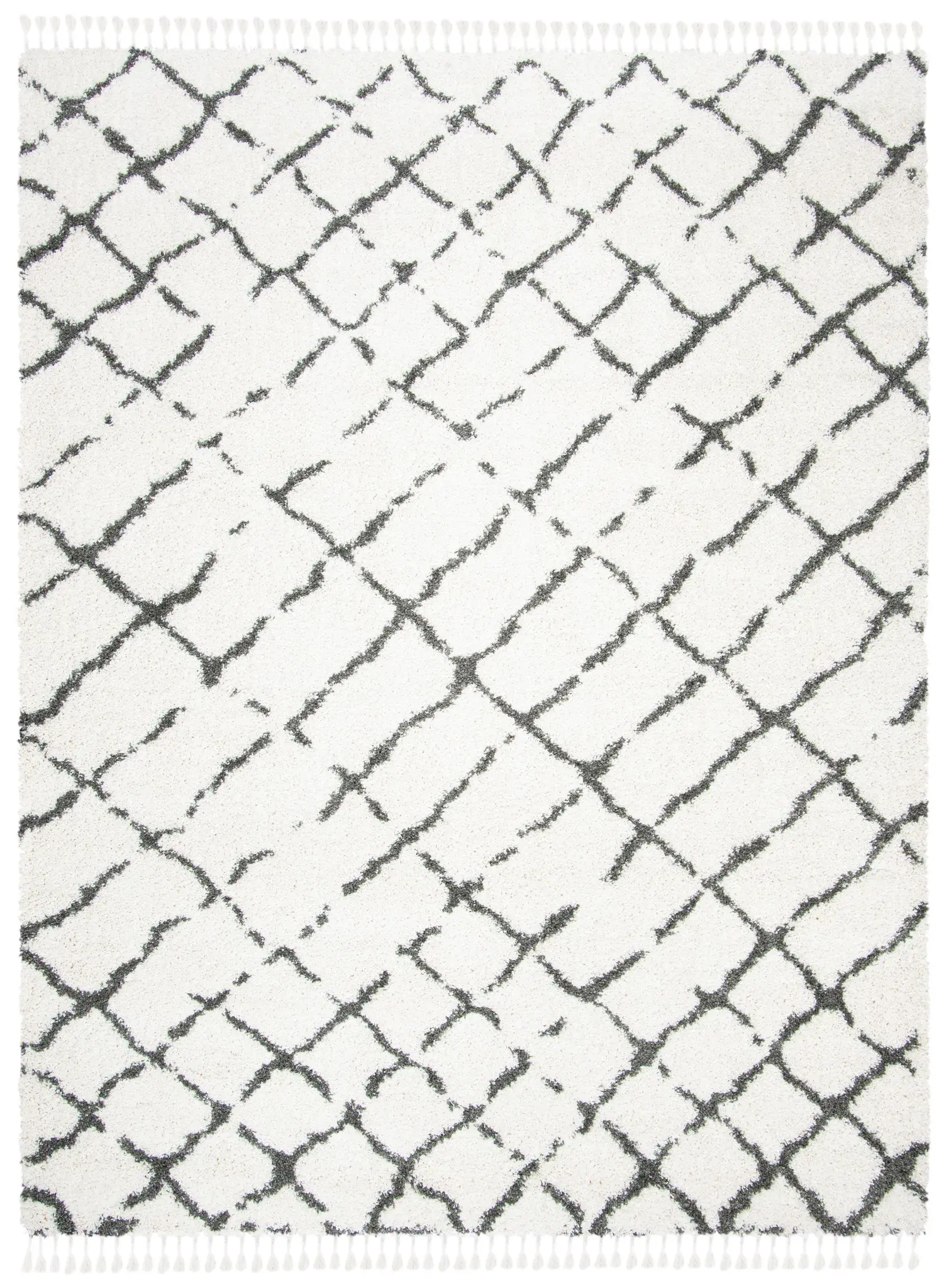 Moroccan Fringe Crosshatch Trellis Shag Rug