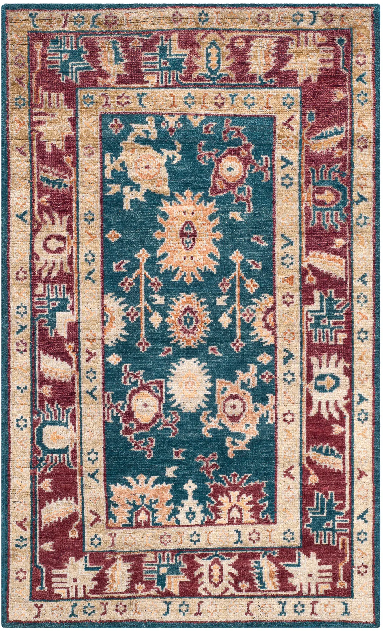 Maharaja Scattered Medallion Bordered Hand-Knotted Rug