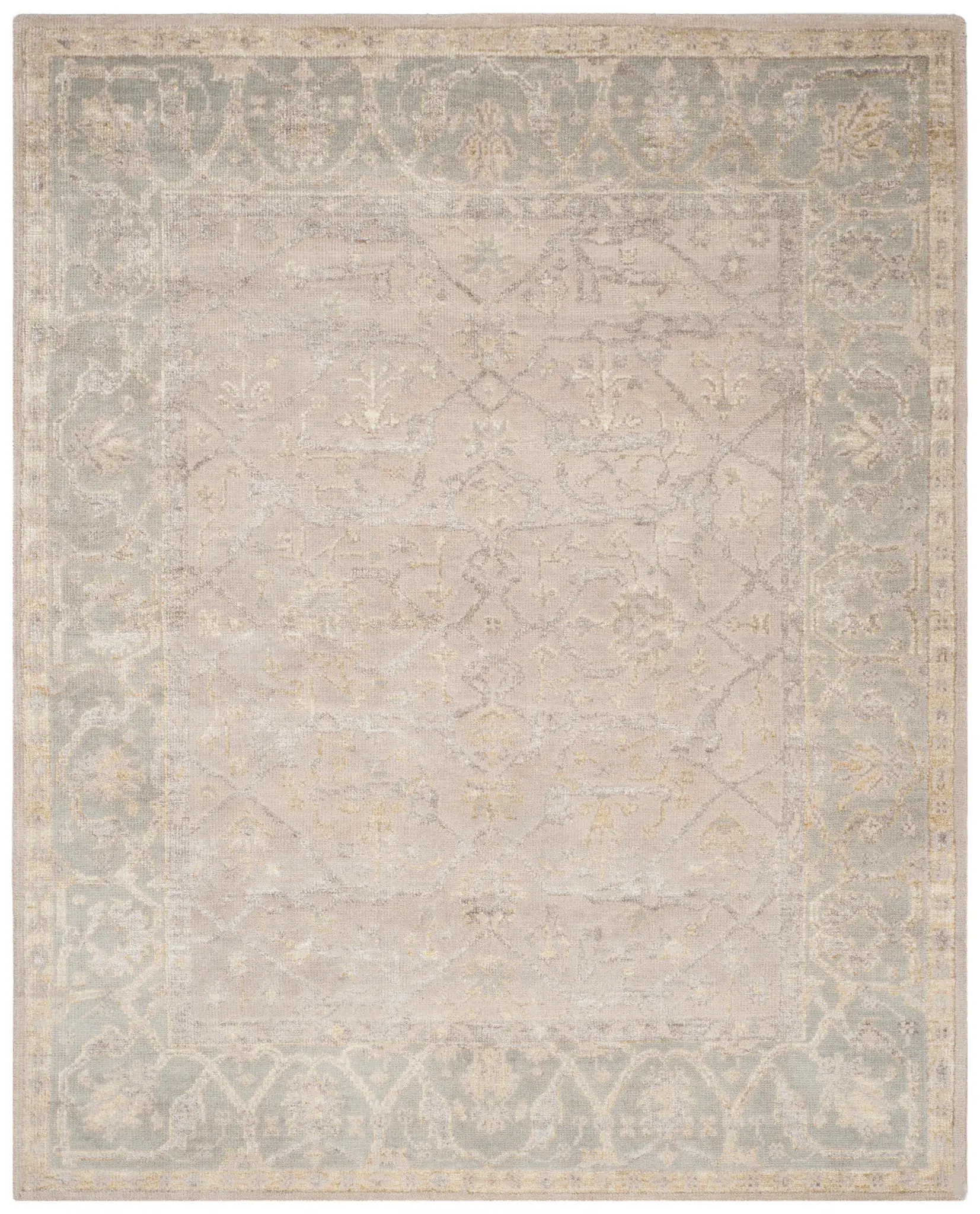 Maharaja Faded Floral Bordered Hand-Knotted Rug