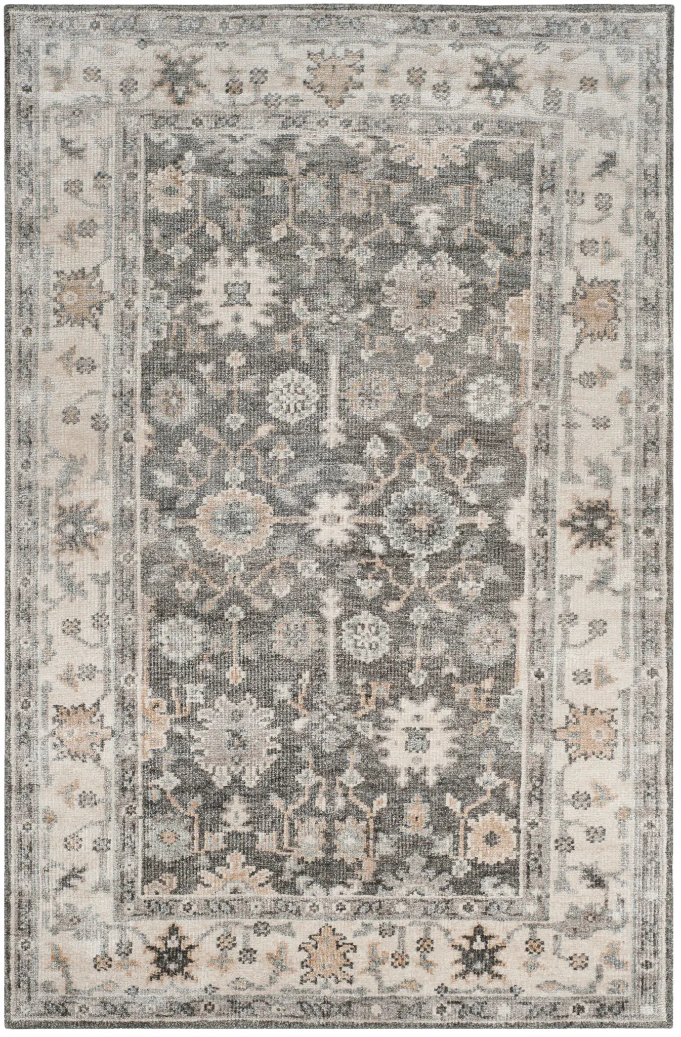 Maharaja Faded Floral Bordered Hand-Knotted Viscose Rug