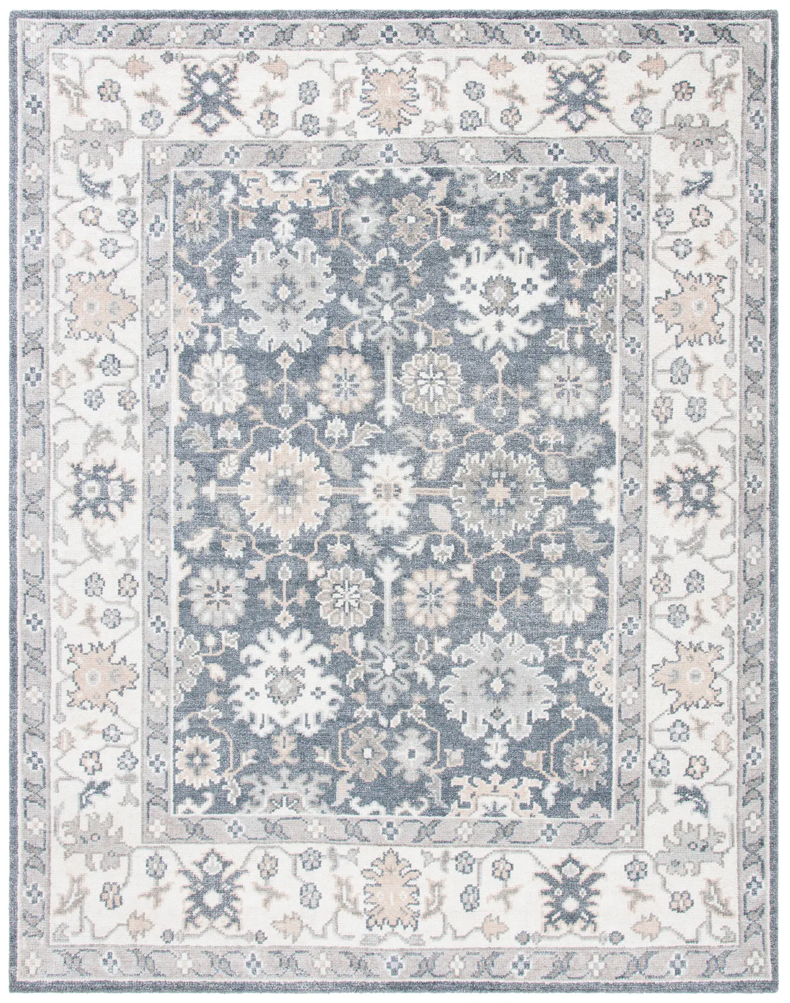 Maharaja Faded Floral Bordered Hand-Knotted Viscose Rug