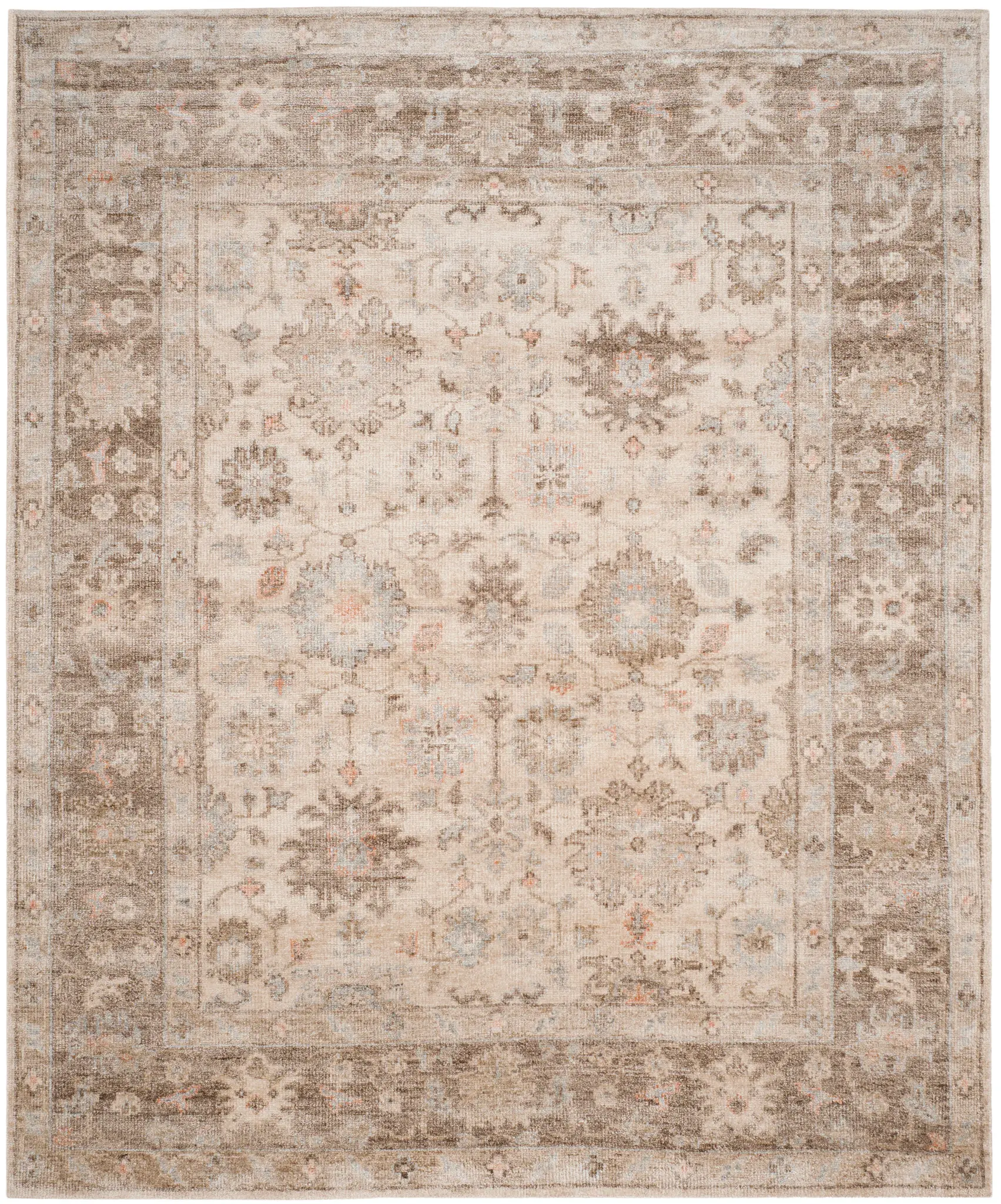 Maharaja Faded Floral Bordered Hand-Knotted Viscose Rug