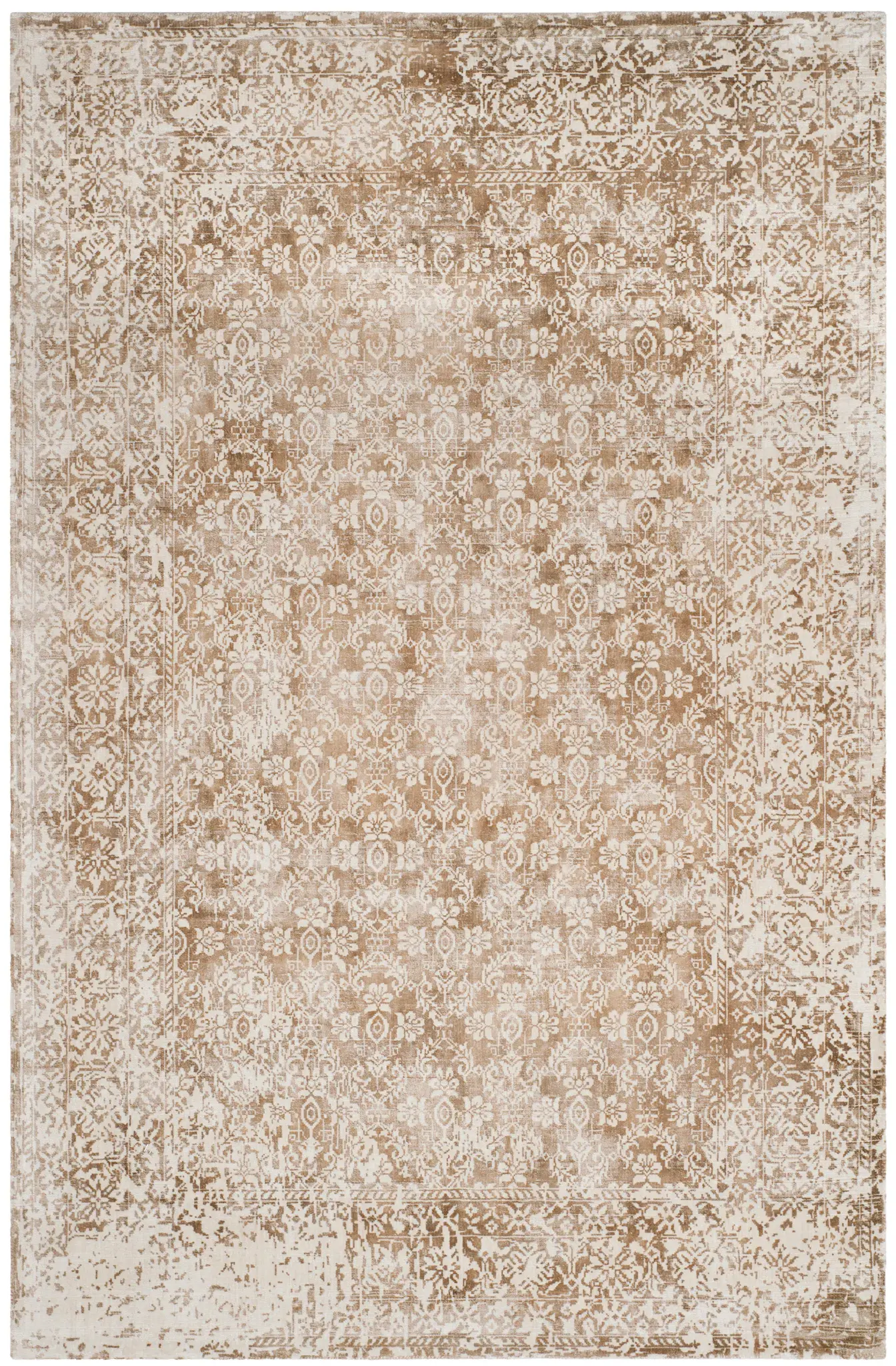 Mirage Distressed Damask Hand-Loomed Viscose Rug