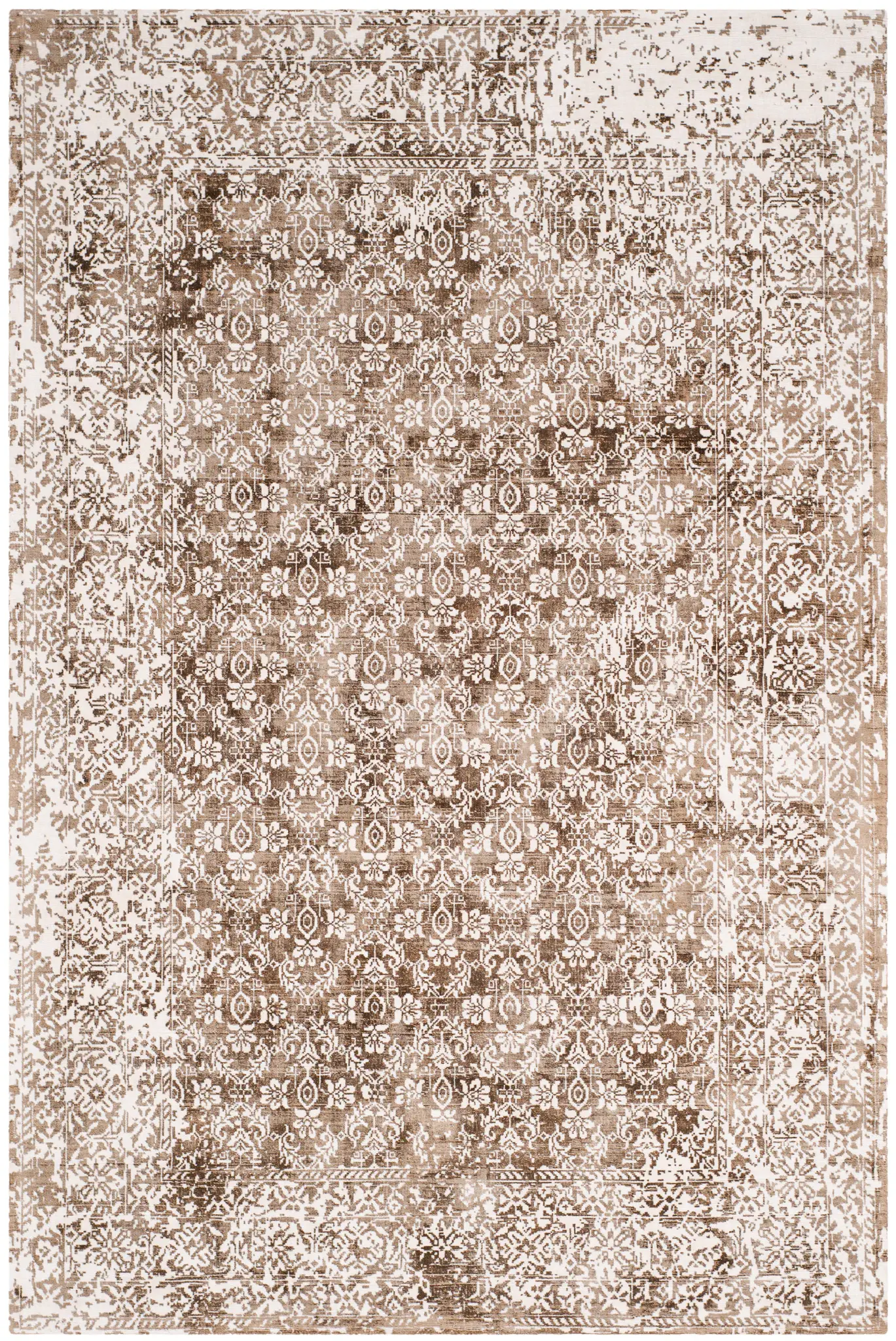 Mirage Distressed Damask Hand-Loomed Viscose Rug