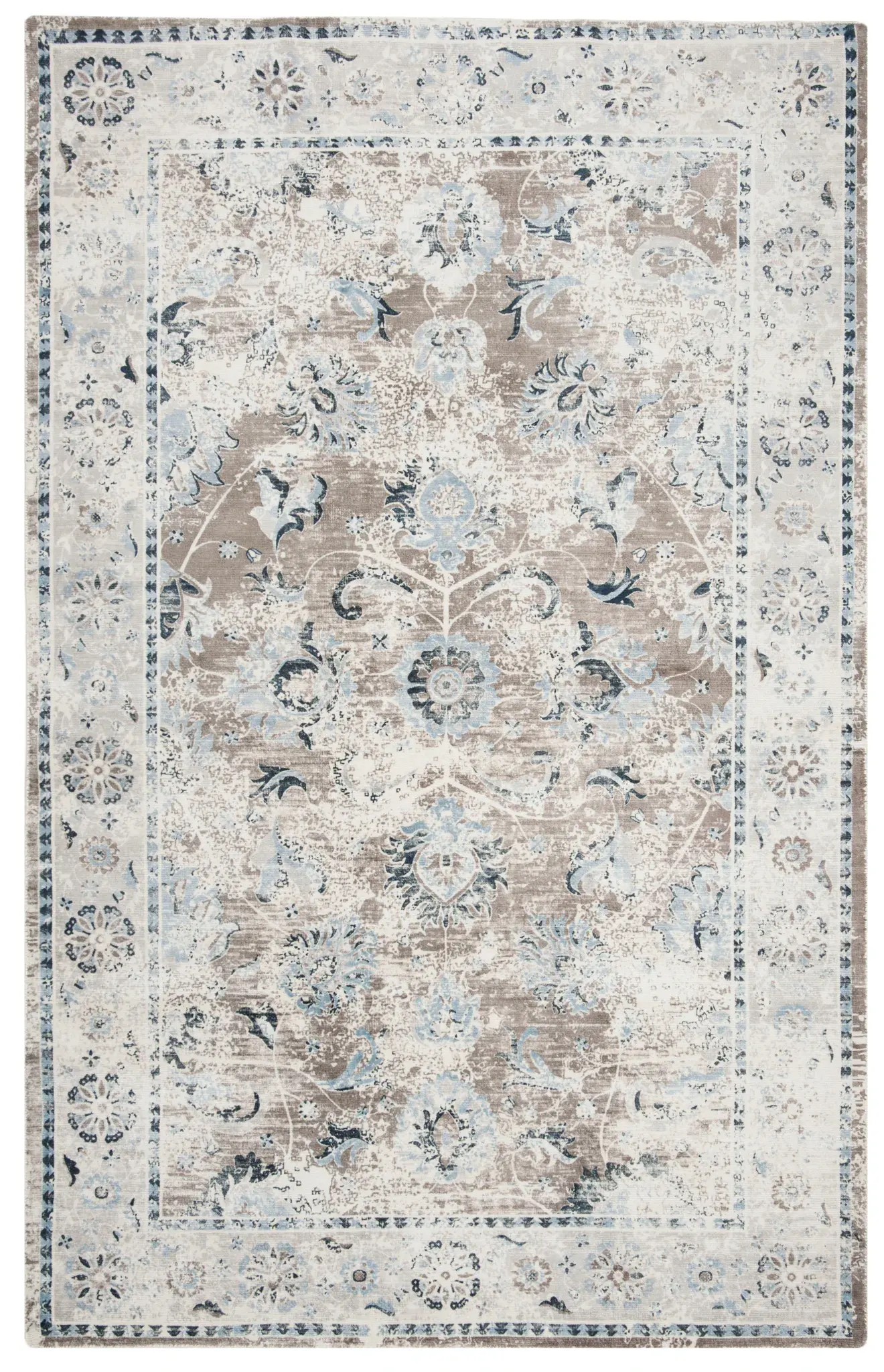 Mirage Faded Floral Bordered Hand-Loomed Viscose Rug