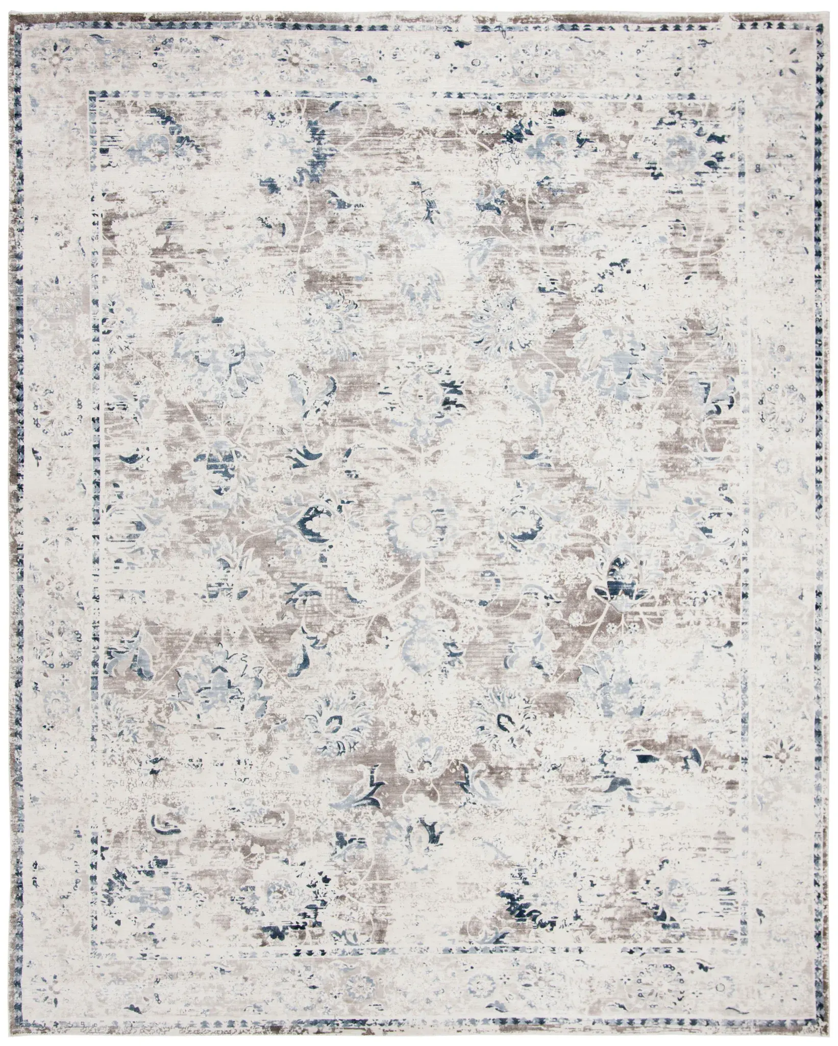 Mirage Faded Floral Bordered Hand-Loomed Viscose Rug