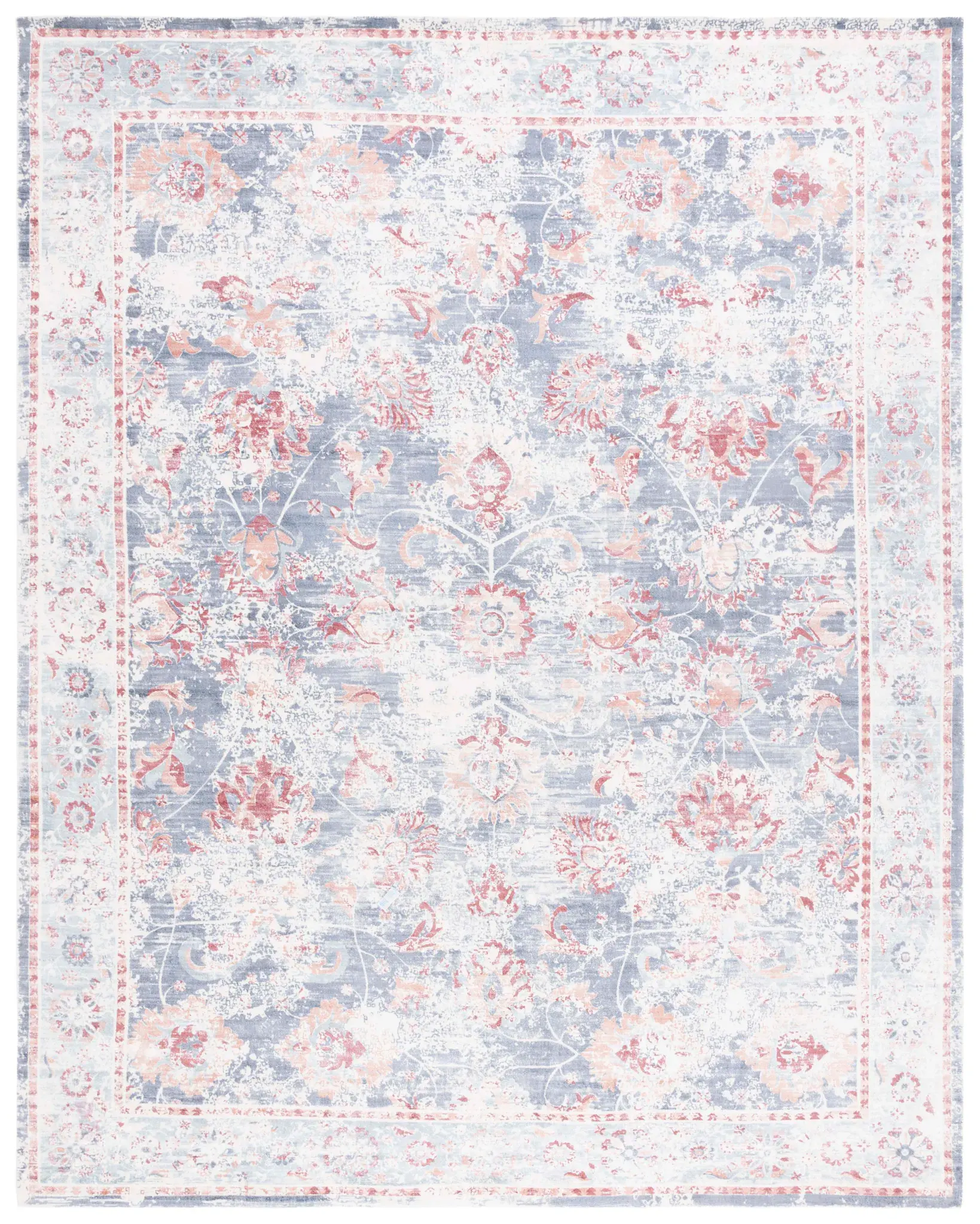 Mirage Faded Floral Bordered Hand-Loomed Viscose Rug