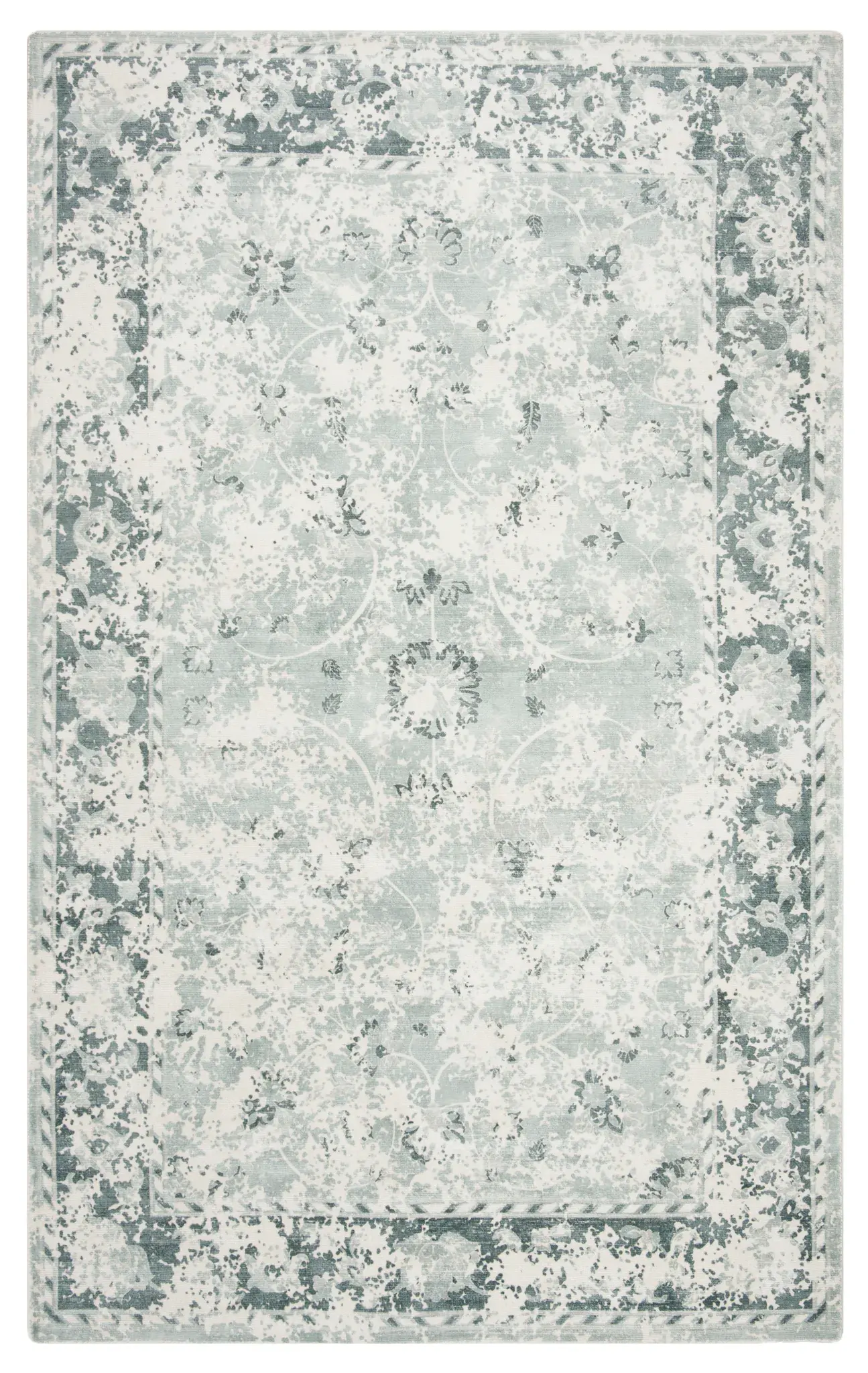 Mirage Distressed Floral Bordered Hand-Loomed Viscose Rug