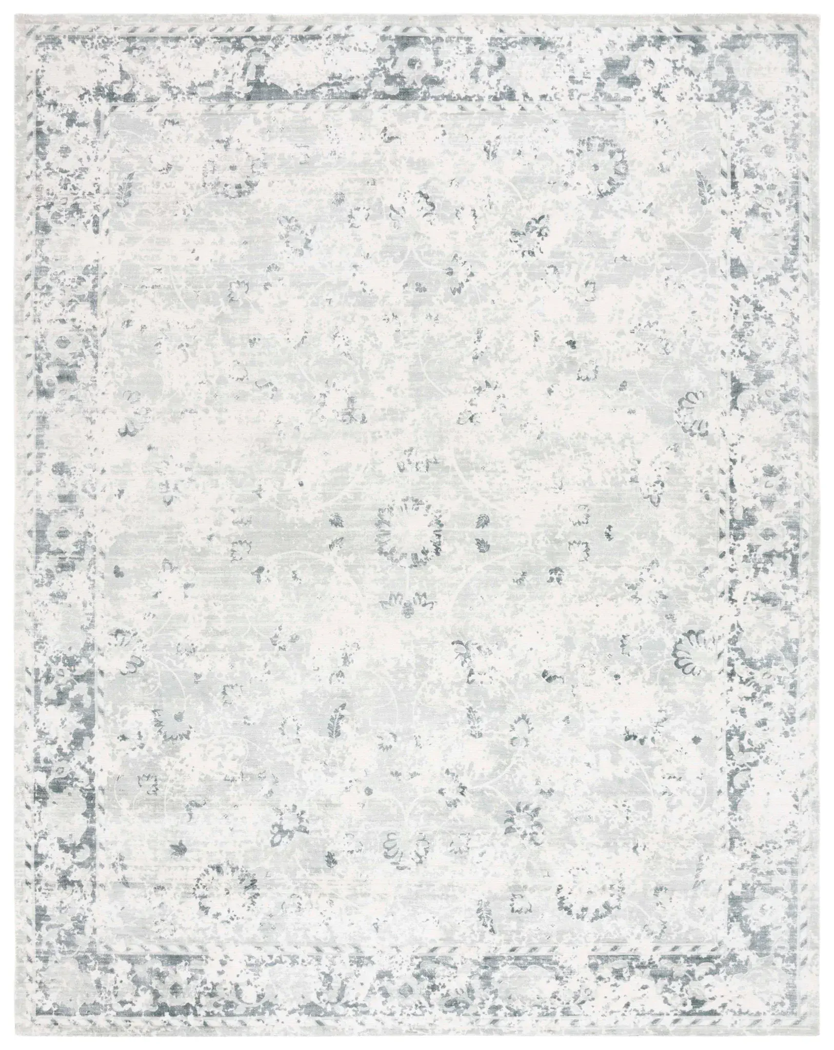 Mirage Distressed Floral Bordered Hand-Loomed Viscose Rug