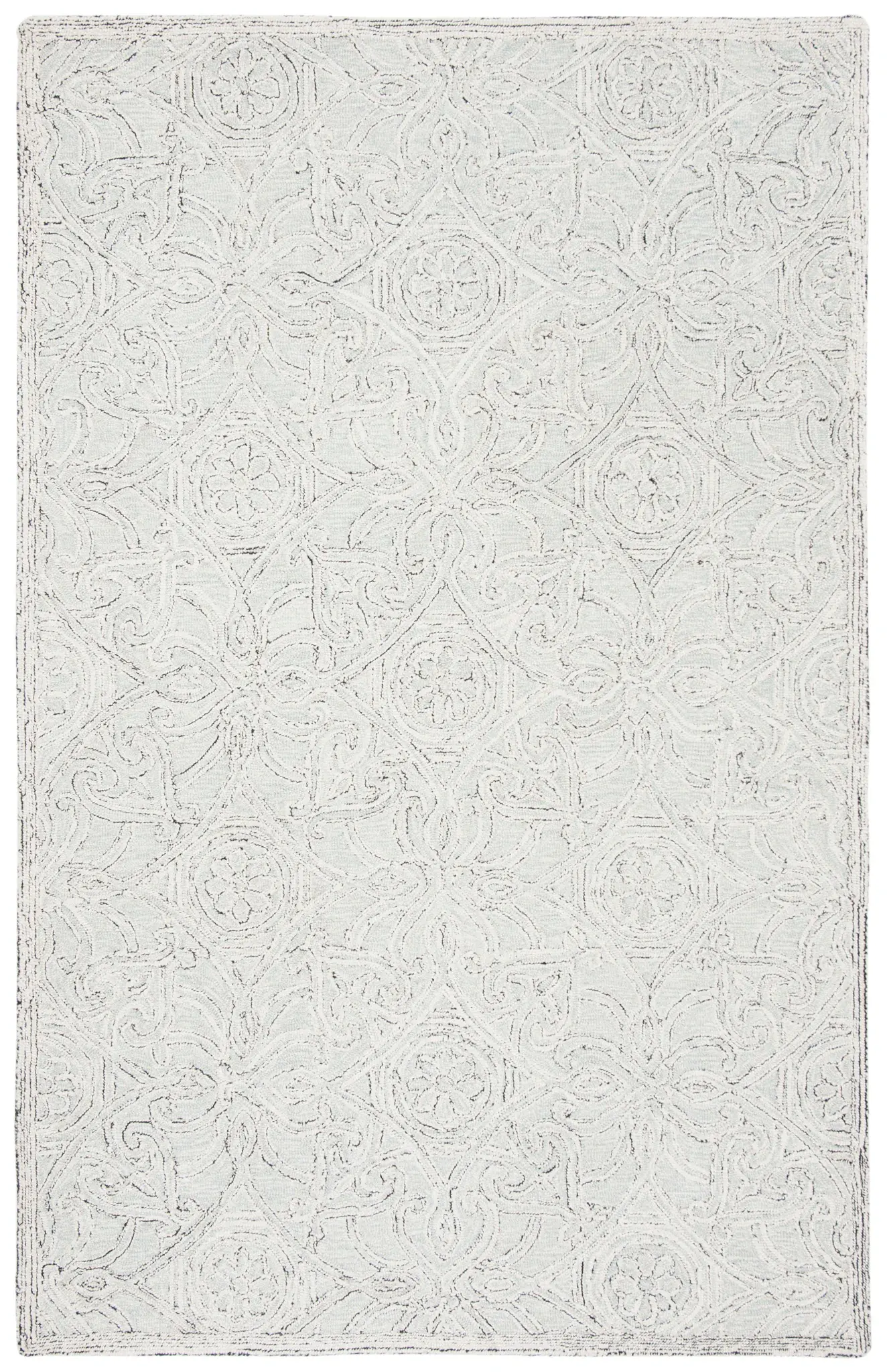 Micro-Loop Arabesque Tile Hand-Tufted Wool Rug
