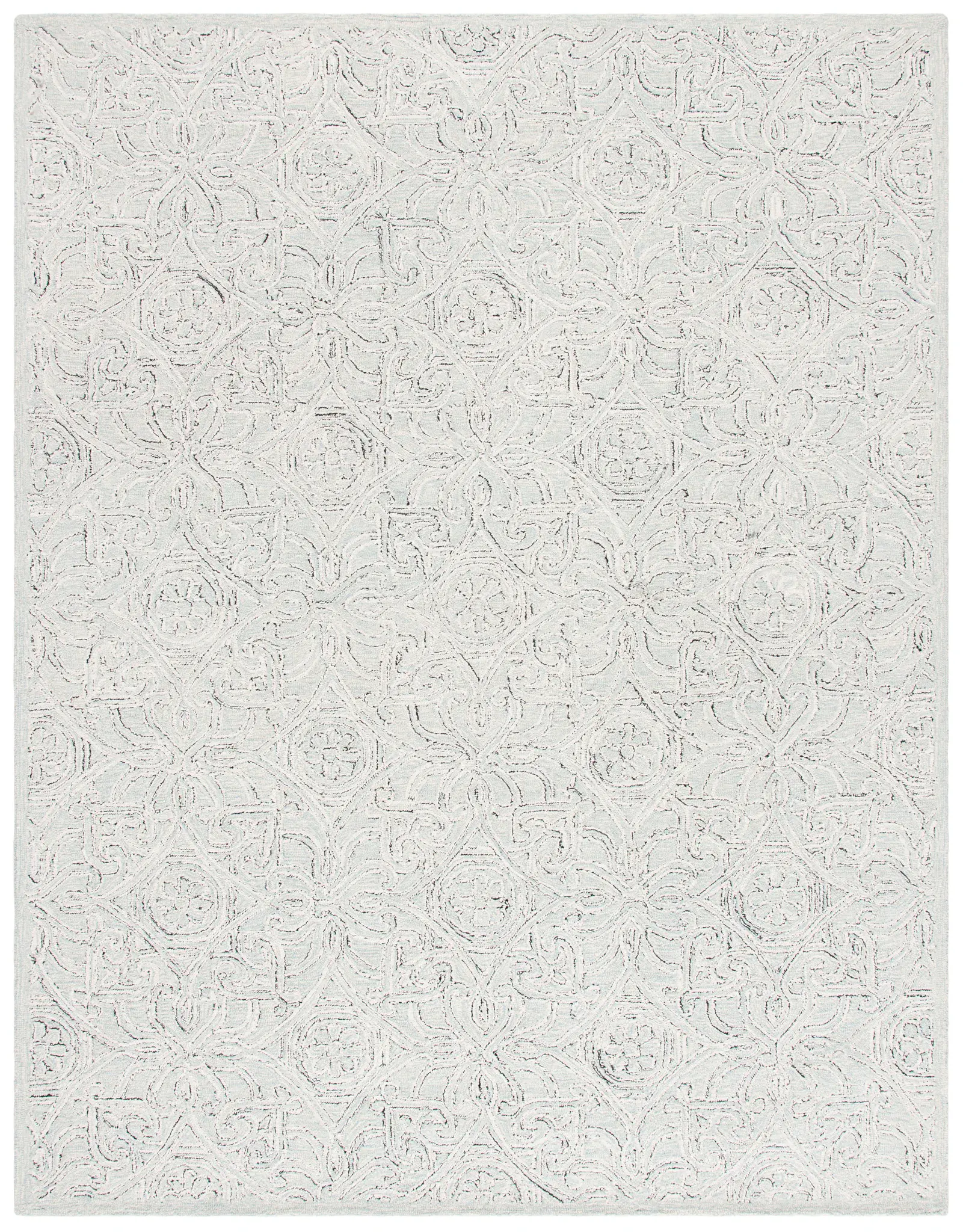 Micro-Loop Arabesque Tile Hand-Tufted Wool Rug