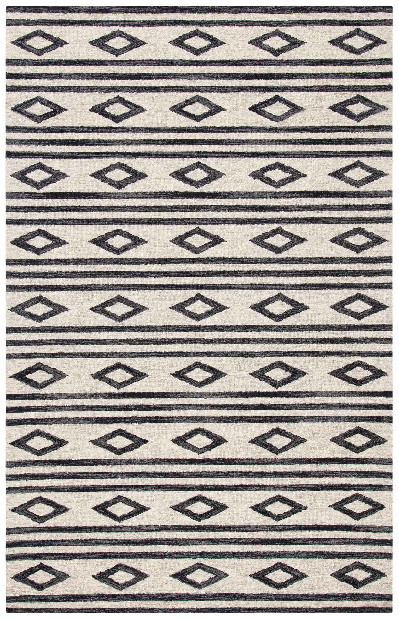 Micro-Loop Striped Diamond Hand-Tufted Wool Rug
