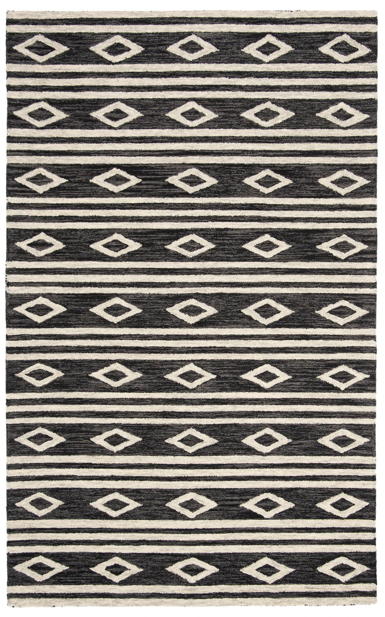 Micro-Loop Striped Diamond Hand-Tufted Wool Rug