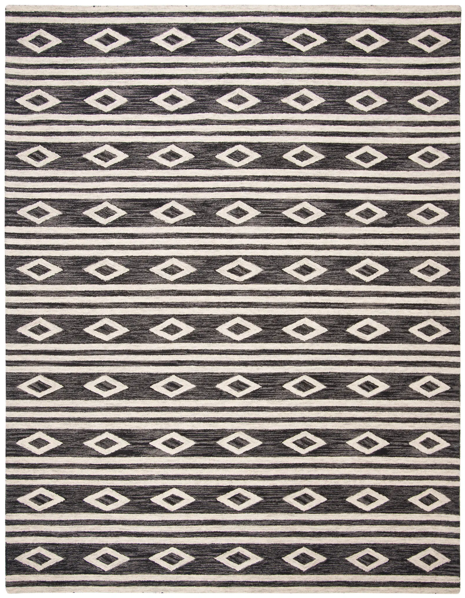 Micro-Loop Striped Diamond Hand-Tufted Wool Rug