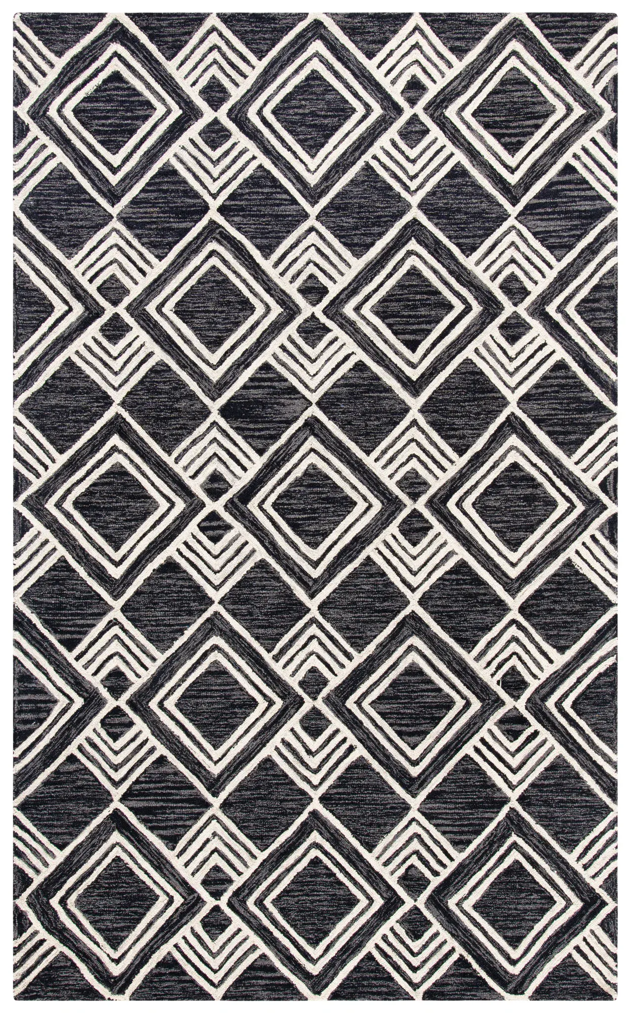Micro-Loop Chevron Diamond Trellis Hand-Tufted Wool Rug