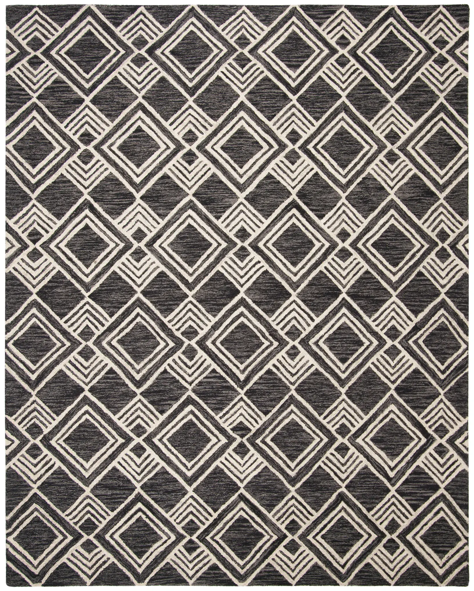 Micro-Loop Chevron Diamond Trellis Hand-Tufted Wool Rug