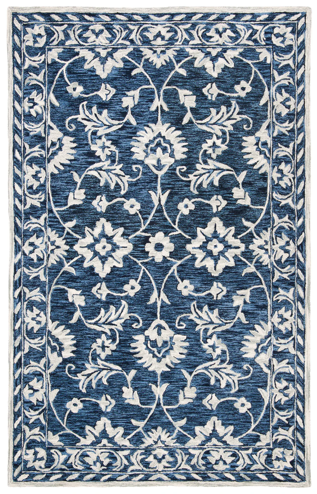 Micro-Loop Floral Vine Hand-Tufted Wool Rug