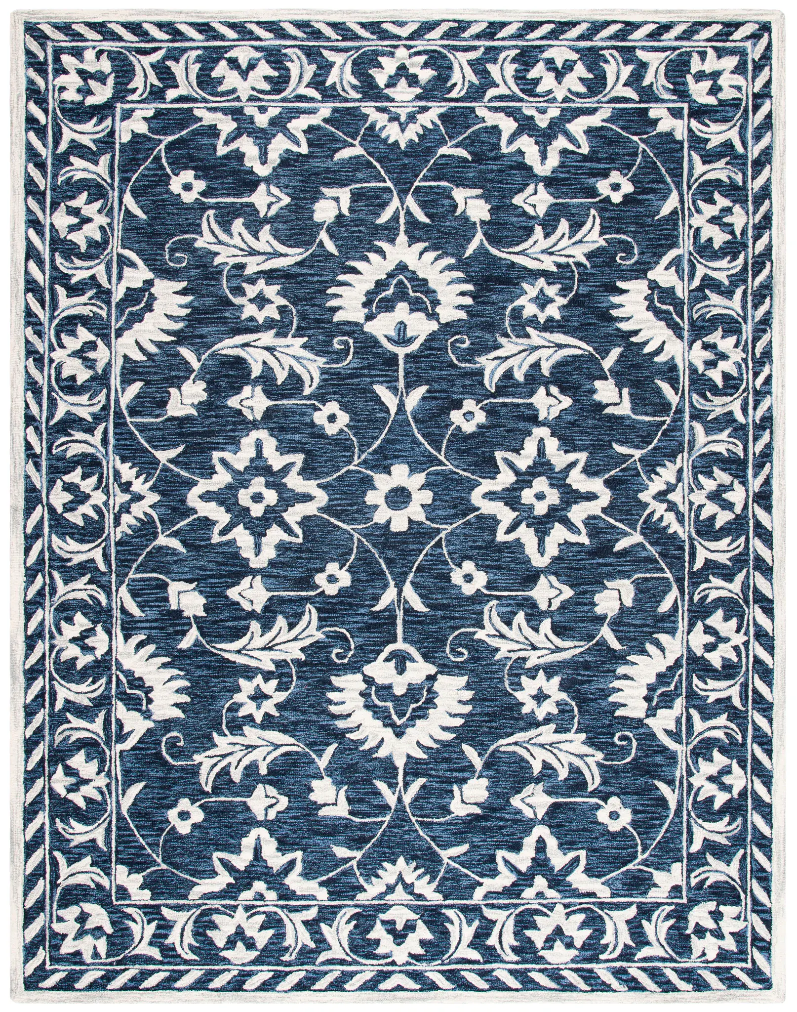 Micro-Loop Floral Vine Hand-Tufted Wool Rug