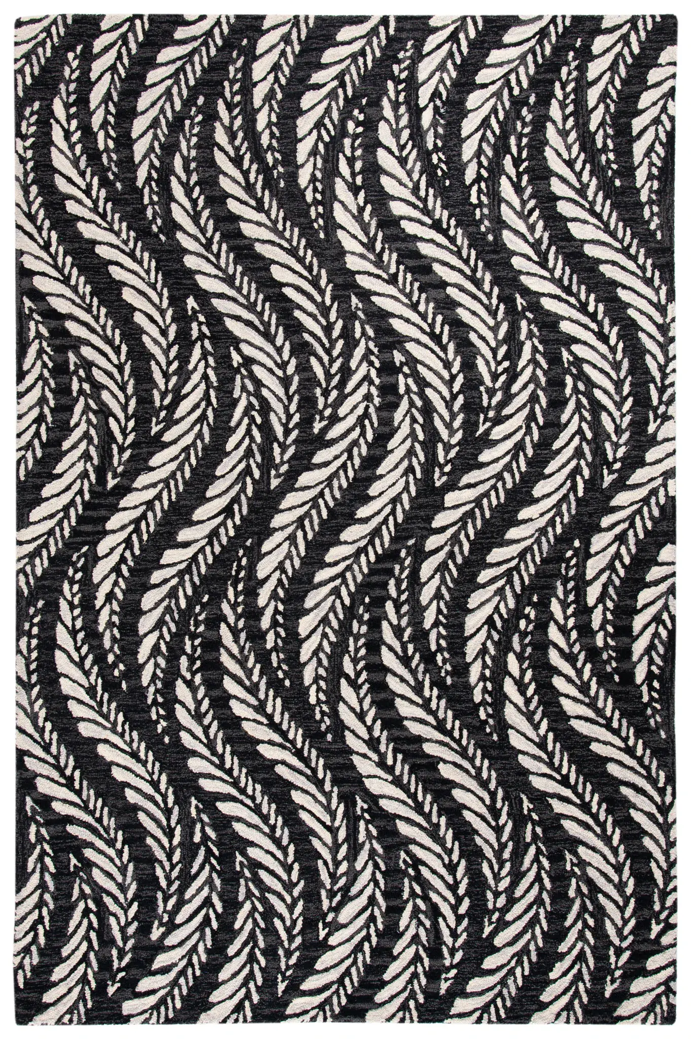 Micro-Loop Wavy Leaf Hand-Tufted Wool Rug