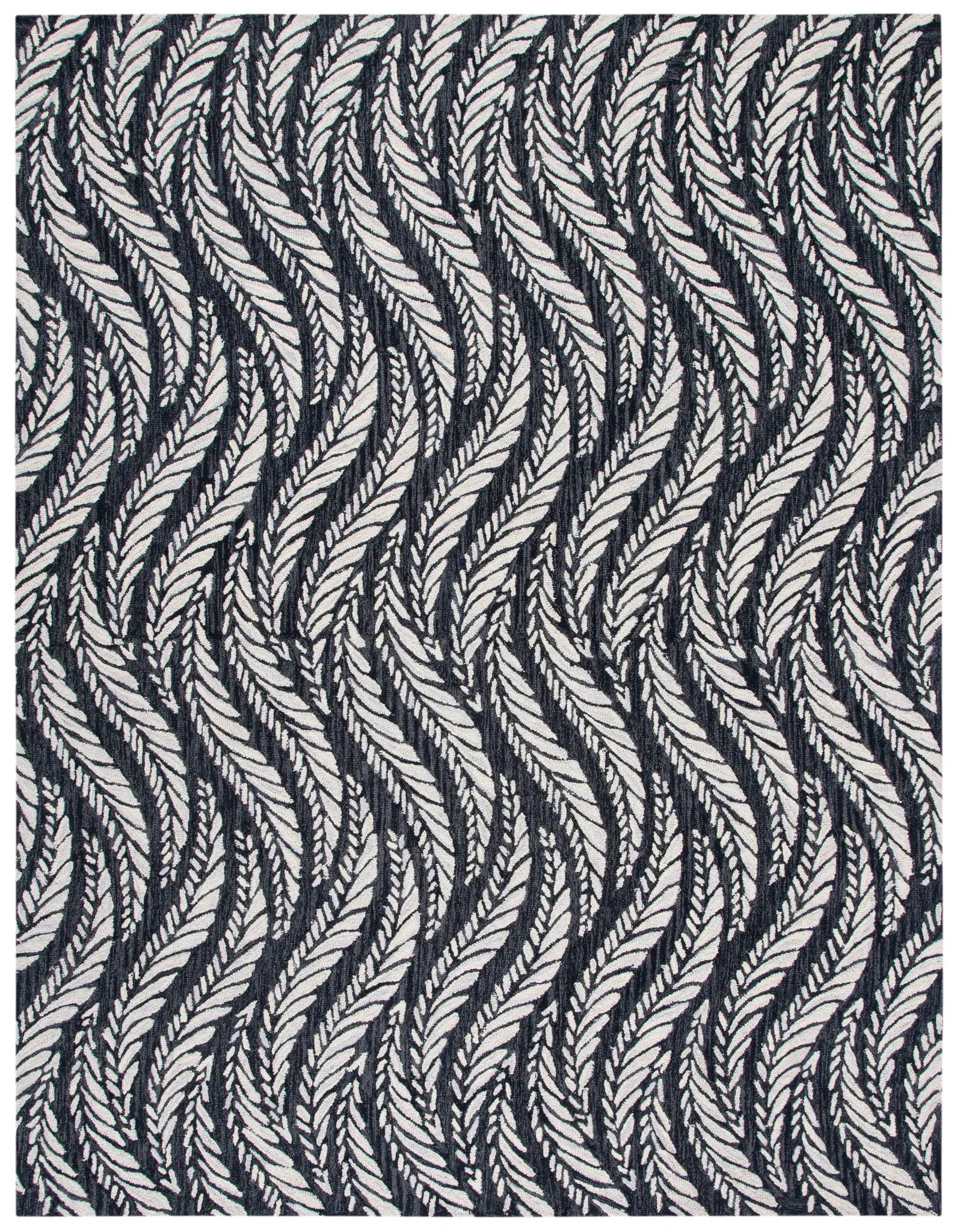Micro-Loop Wavy Leaf Hand-Tufted Wool Rug