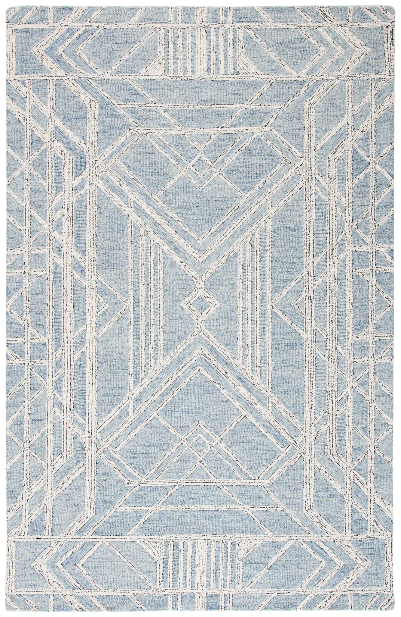 Micro-Loop Geometric Chevron Hand-Tufted Wool Rug