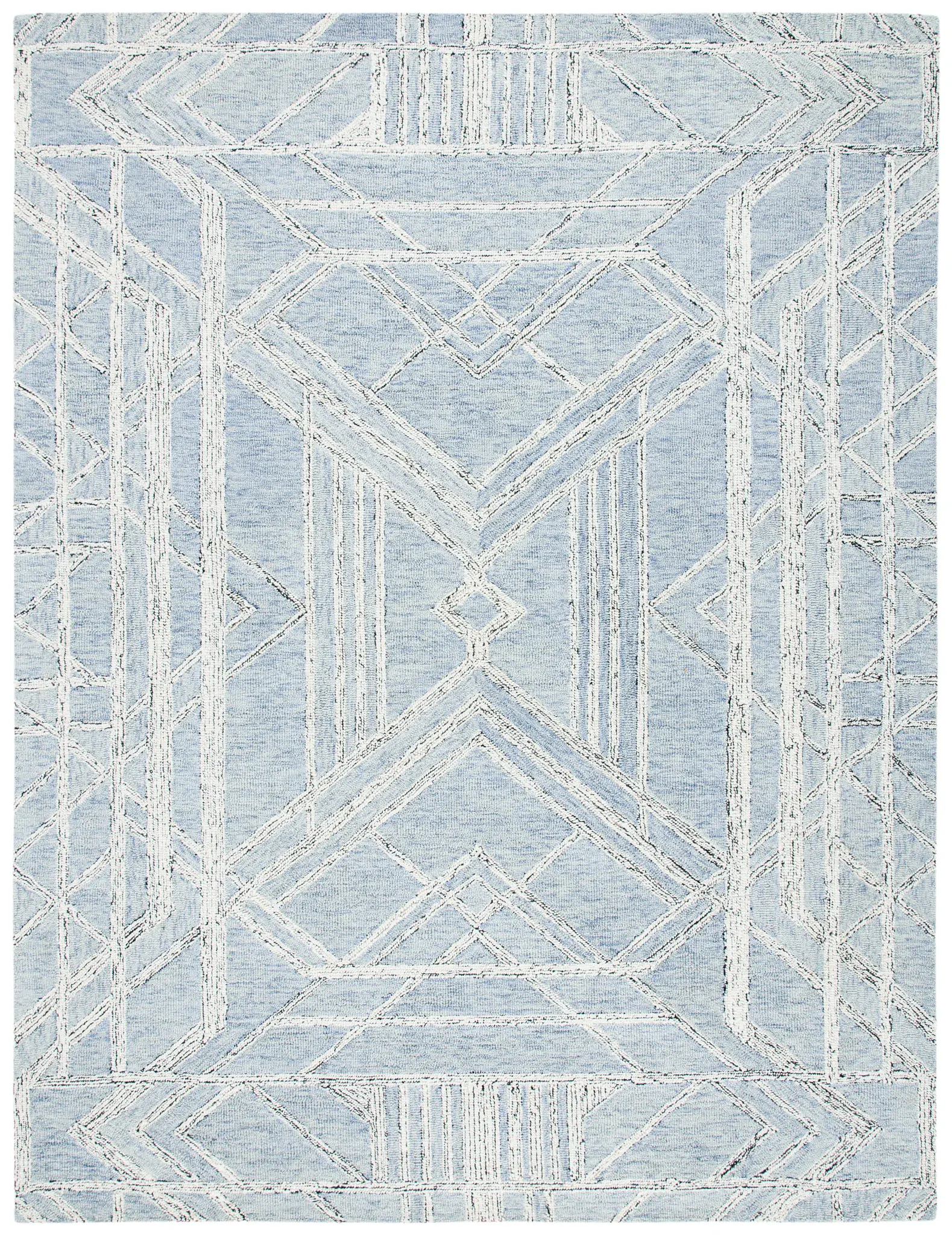 Micro-Loop Geometric Chevron Hand-Tufted Wool Rug