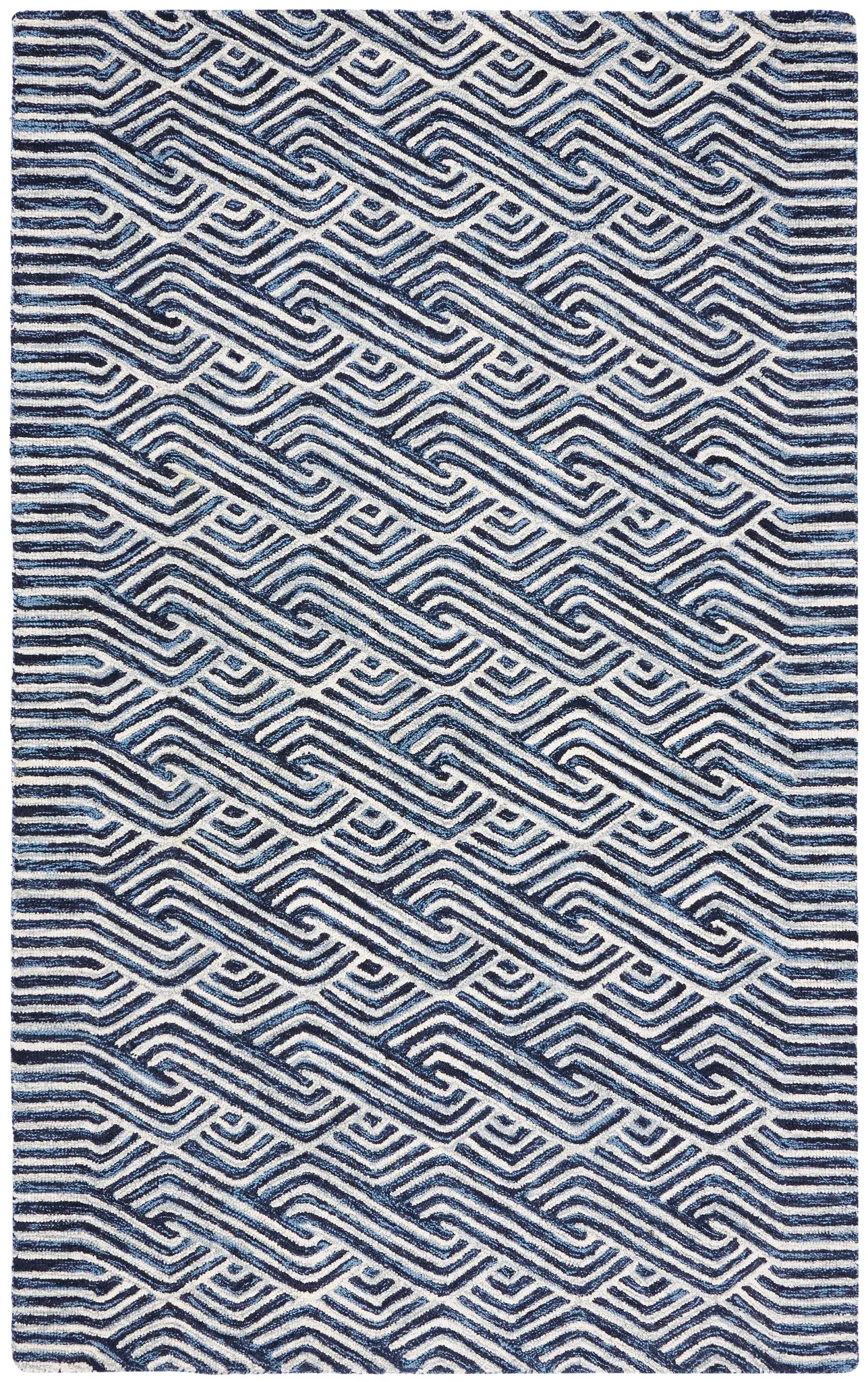 Micro-Loop Chevron Fretwork Hand-Tufted Wool Rug