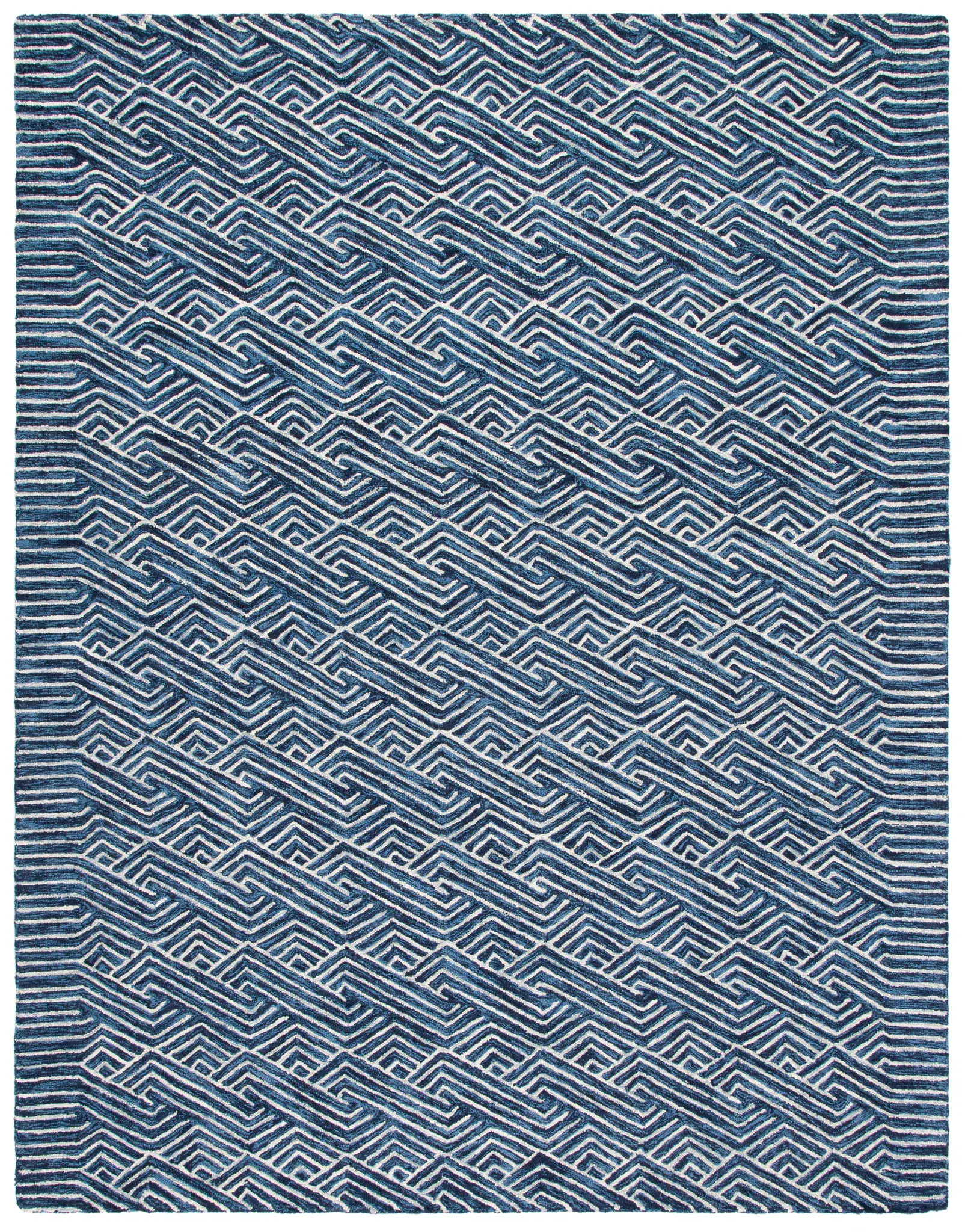 Micro-Loop Chevron Fretwork Hand-Tufted Wool Rug
