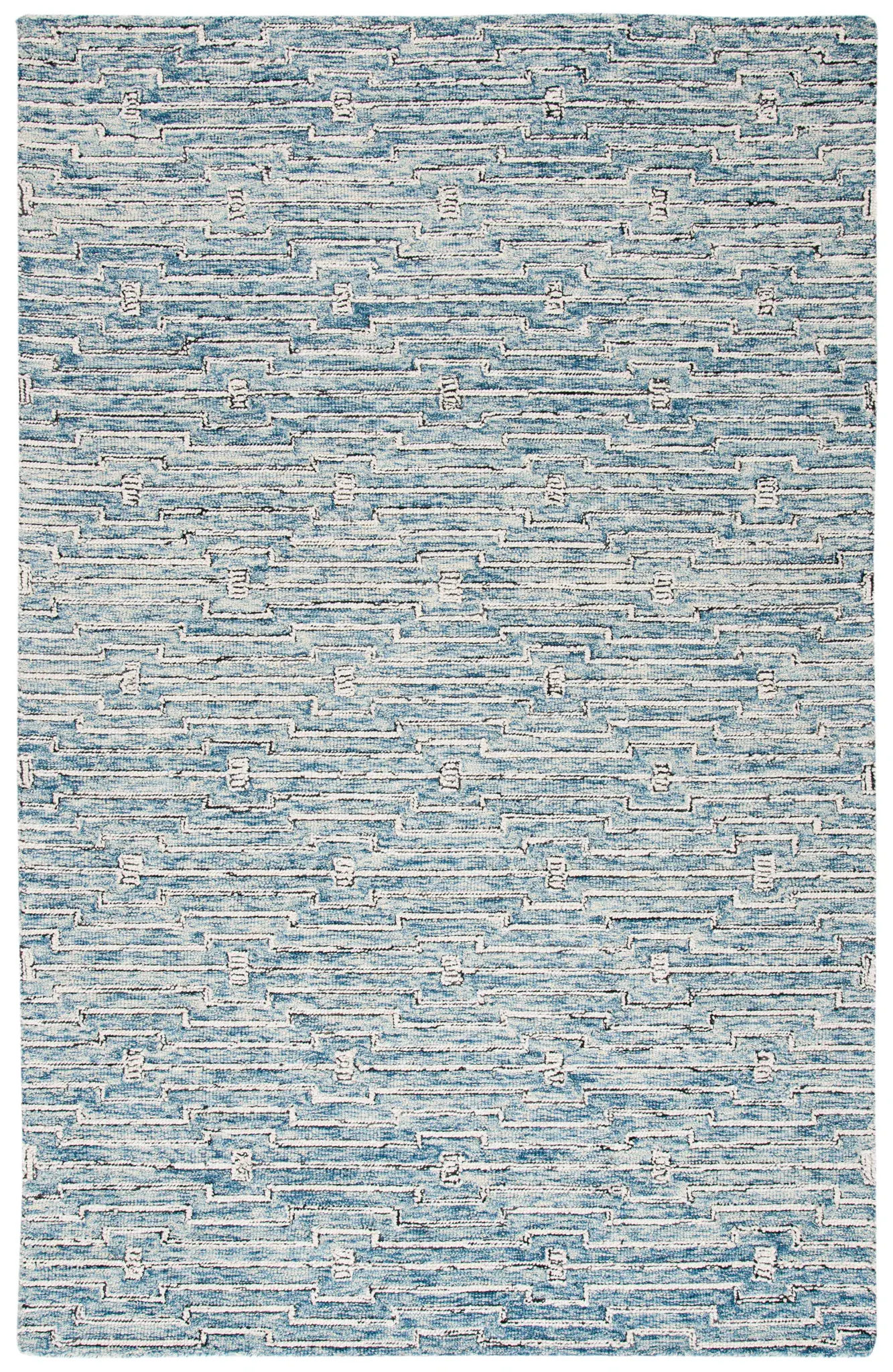 Micro-Loop Stepped Grid Hand-Tufted Wool Rug