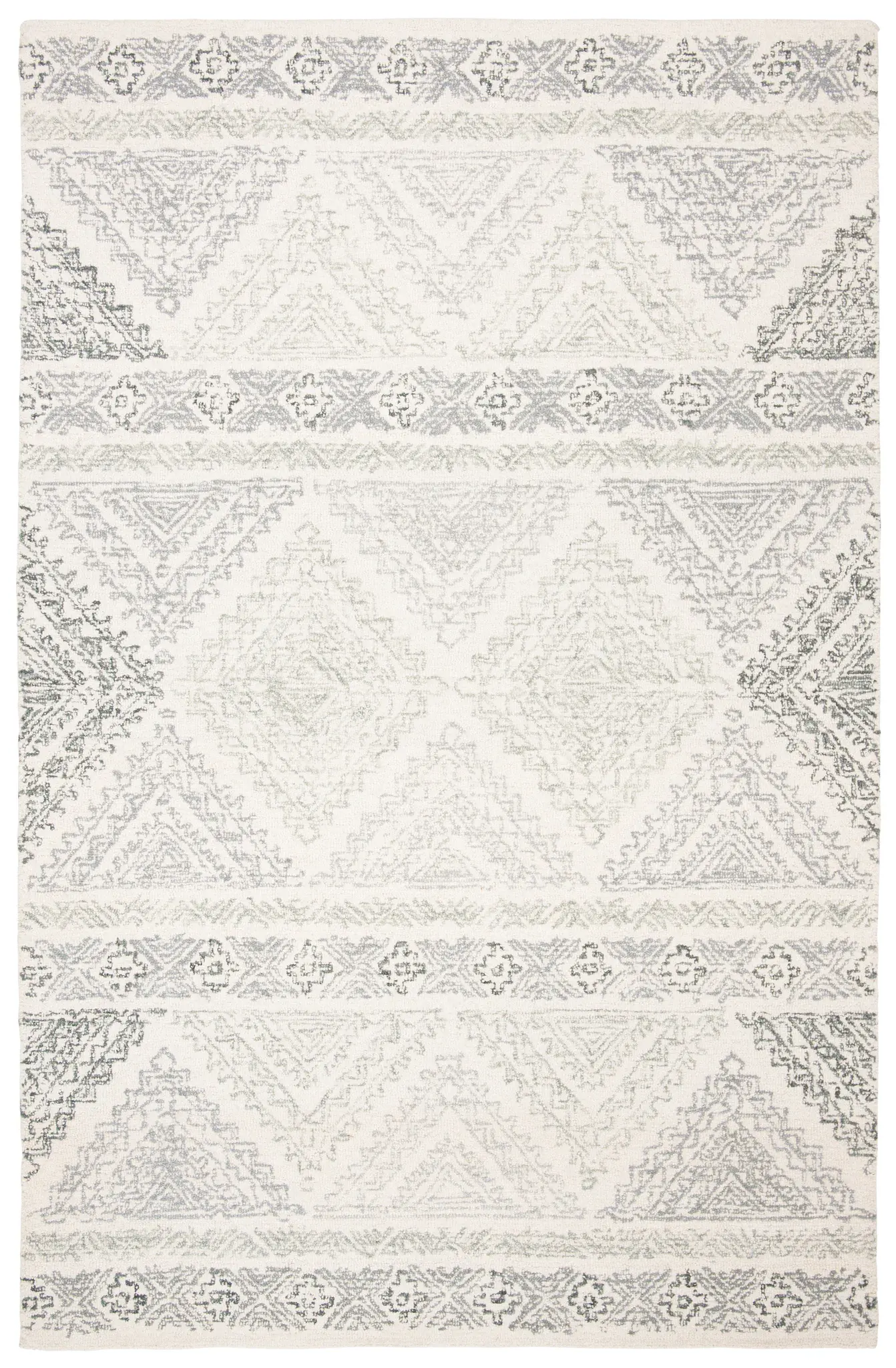 Micro-Loop Banded Geometric Hand-Tufted Rug